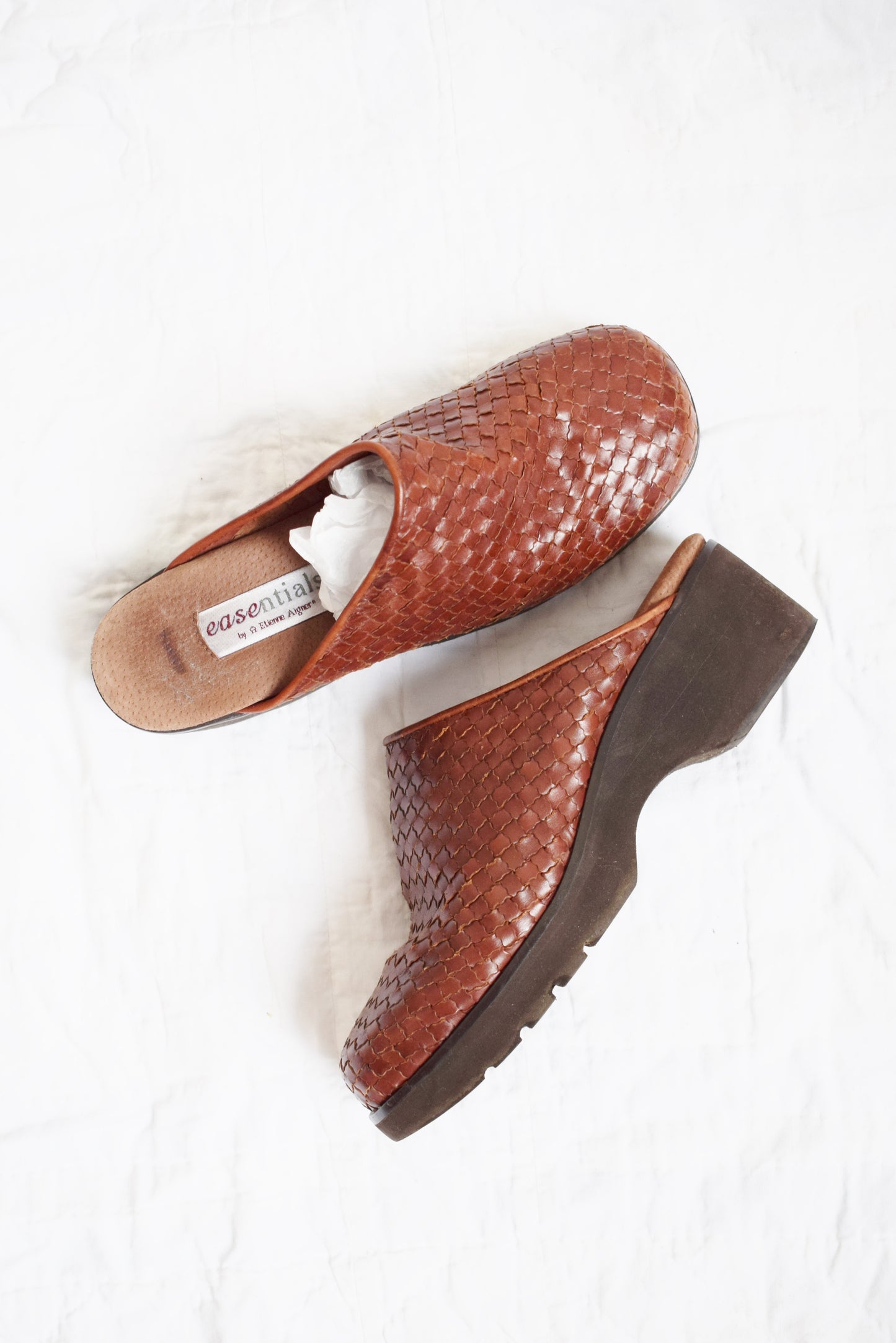 Vintage Woven Leather Chunky Clogs | US 7