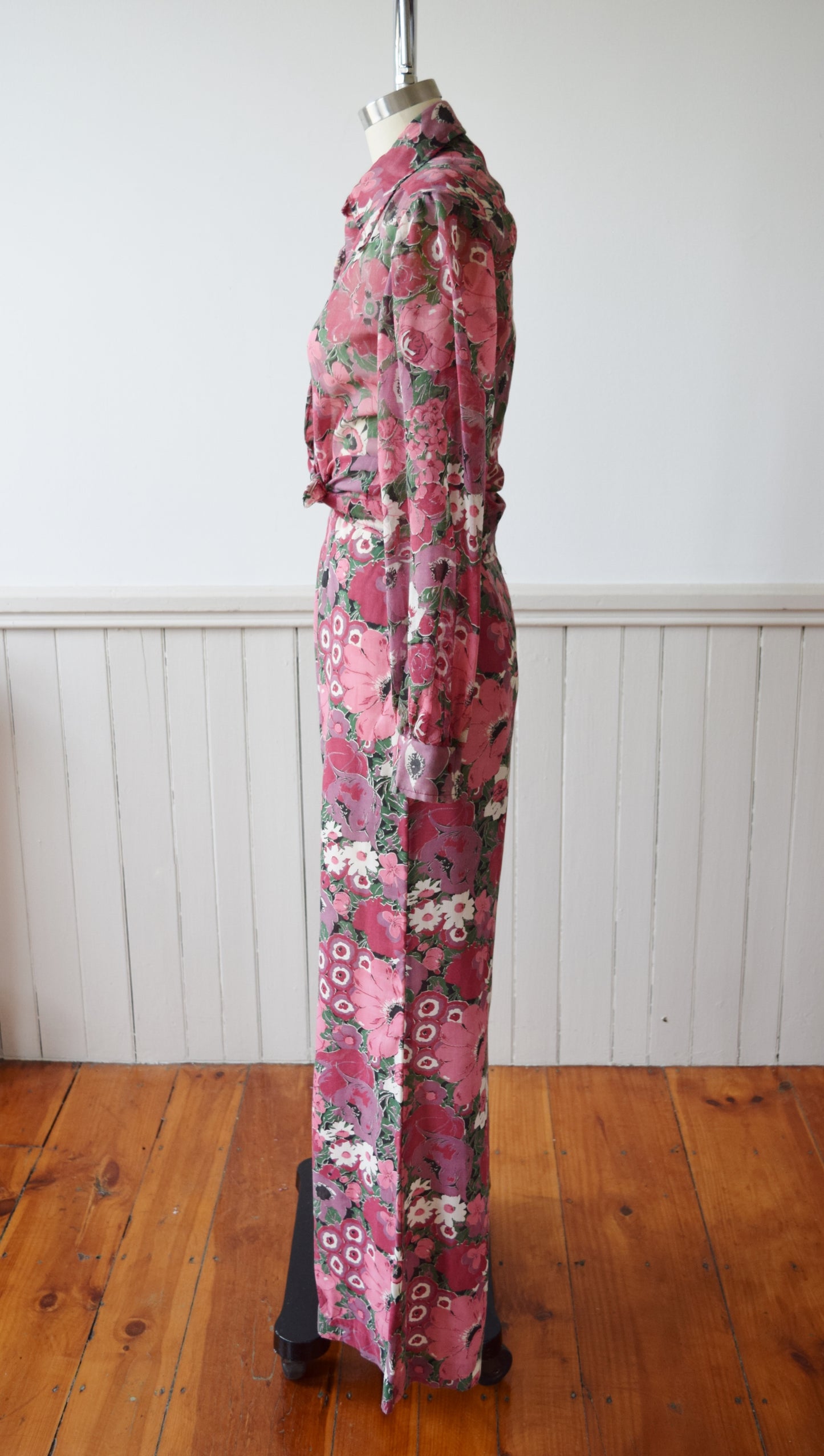 Floral Wide Leg Bellbottoms and Top | 1970s | XS