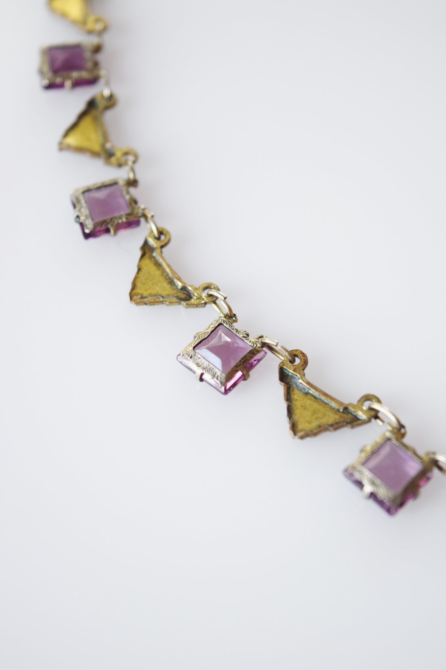 Vintage Art Deco Glass and Brass Necklace