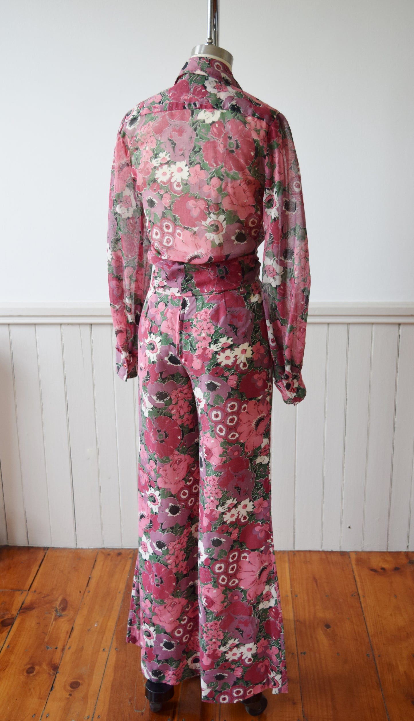 Floral Wide Leg Bellbottoms and Top | 1970s | XS