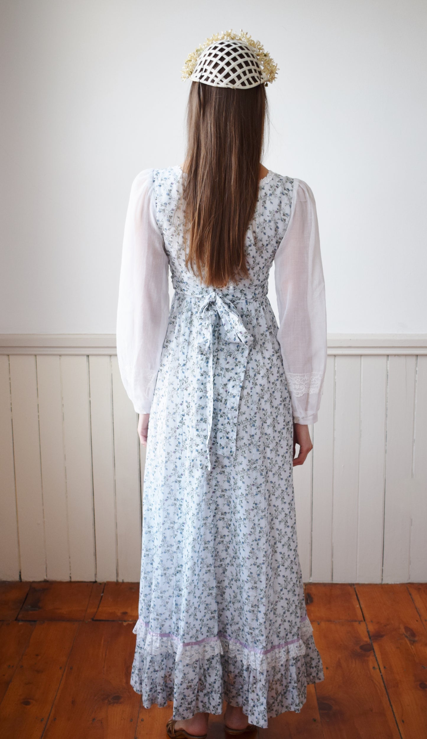 1970s Gunne Sax Gown | Blue FLoral | XXS/XS