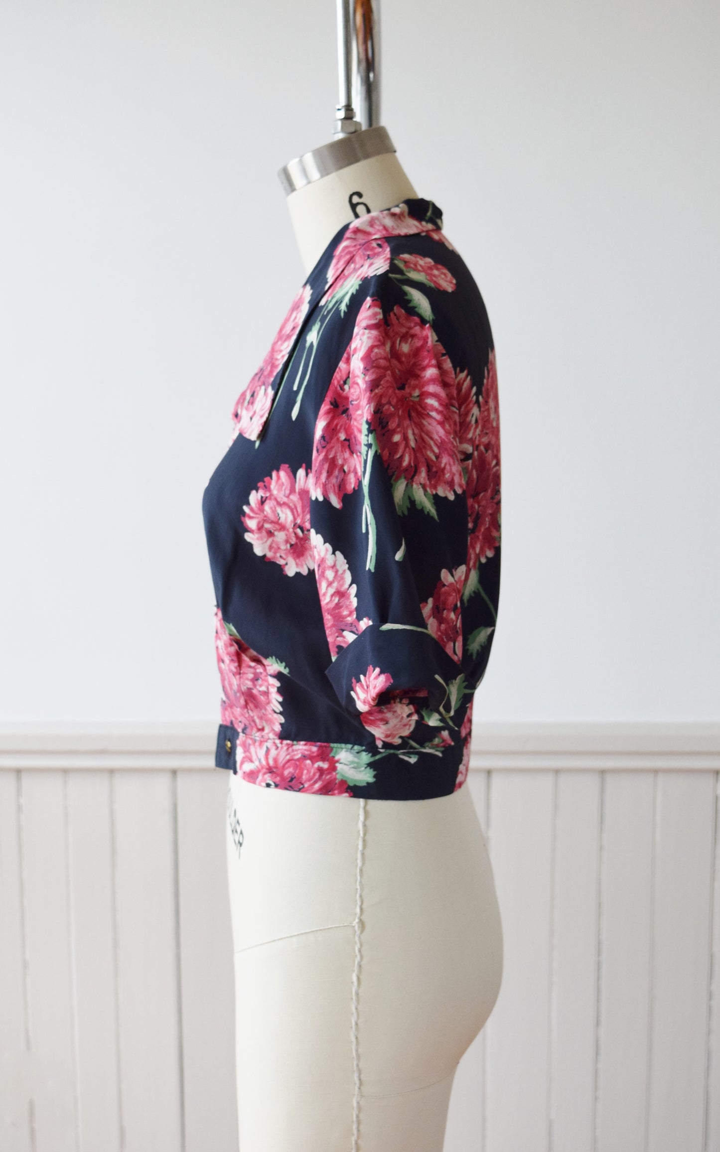 1940s Chrysanthemum Print Blouse | XS