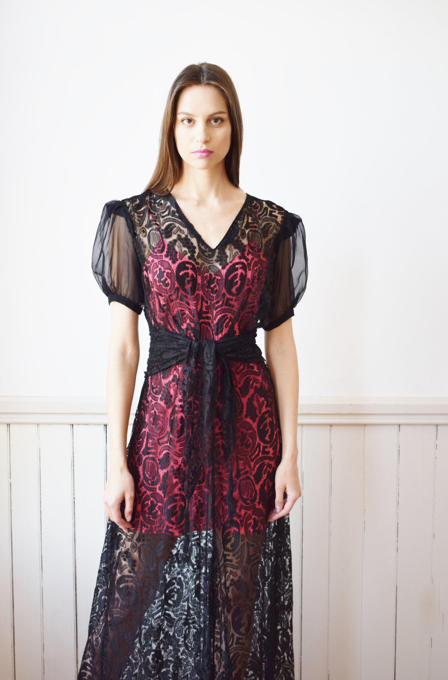 1930s Silk Lace Gown | S/M