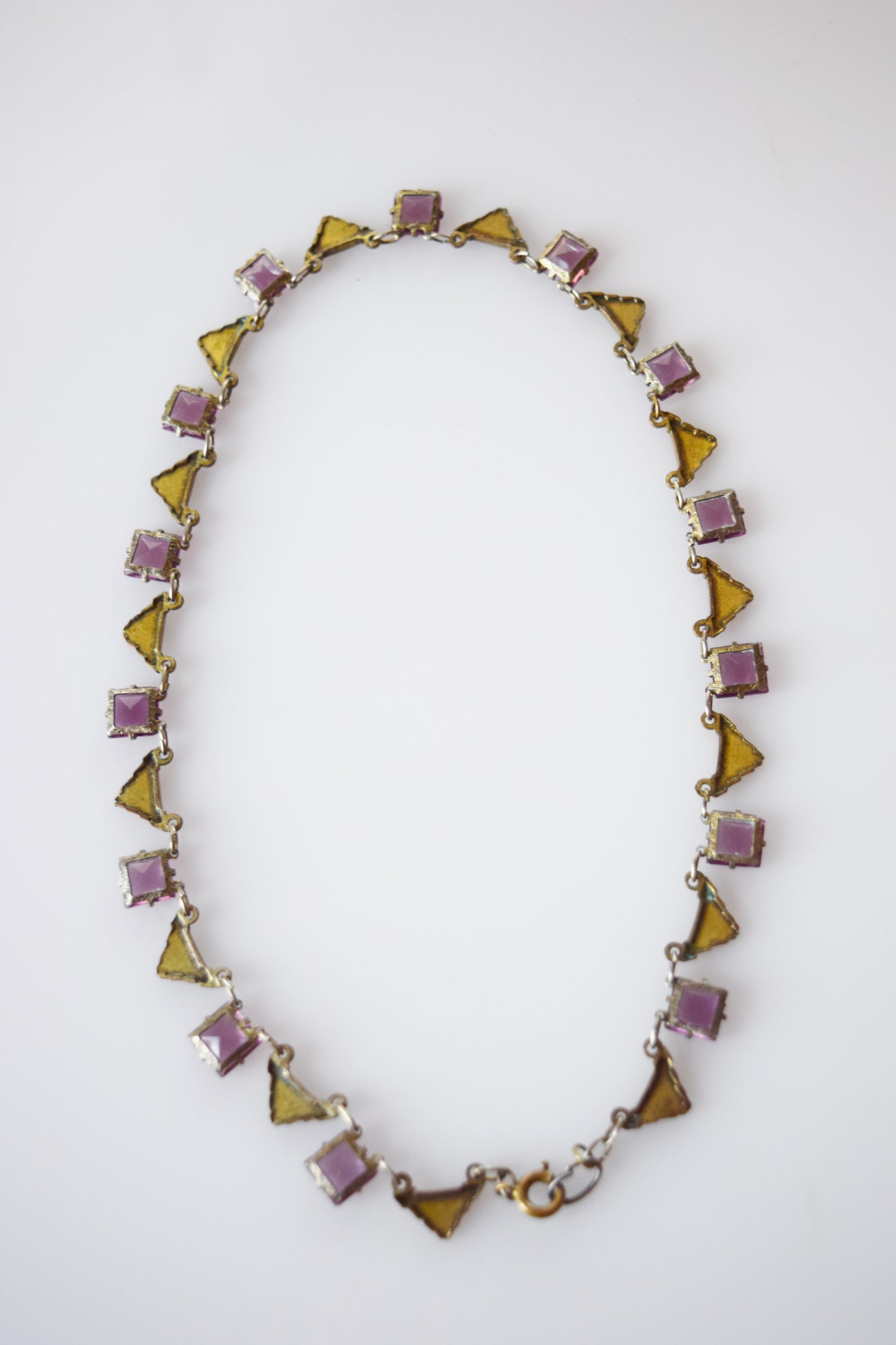 Vintage Art Deco Glass and Brass Necklace