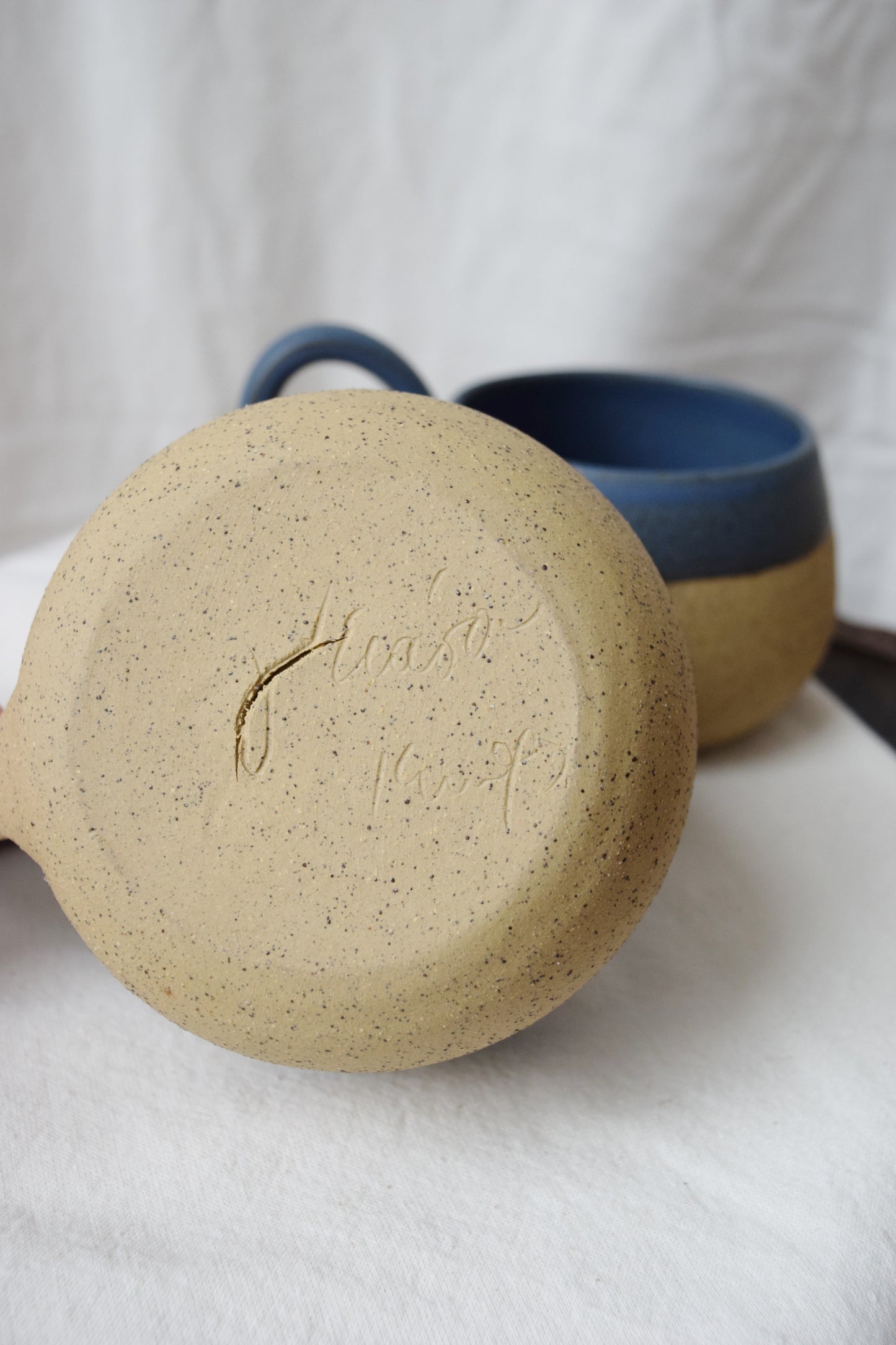 Pair of Vintage Hand Cast Clay Mugs