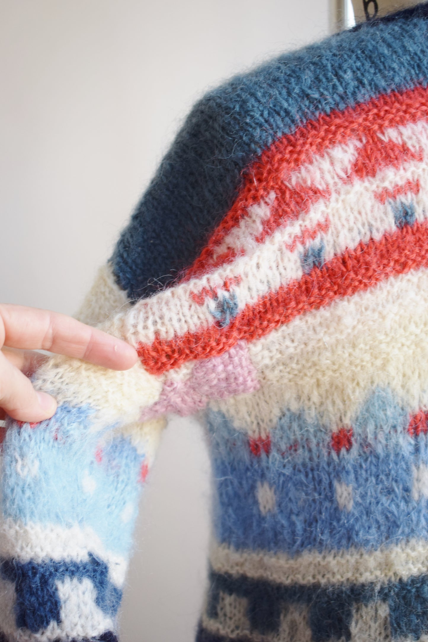 Vintage Hand Knit Mohair Sweater w Darns | S