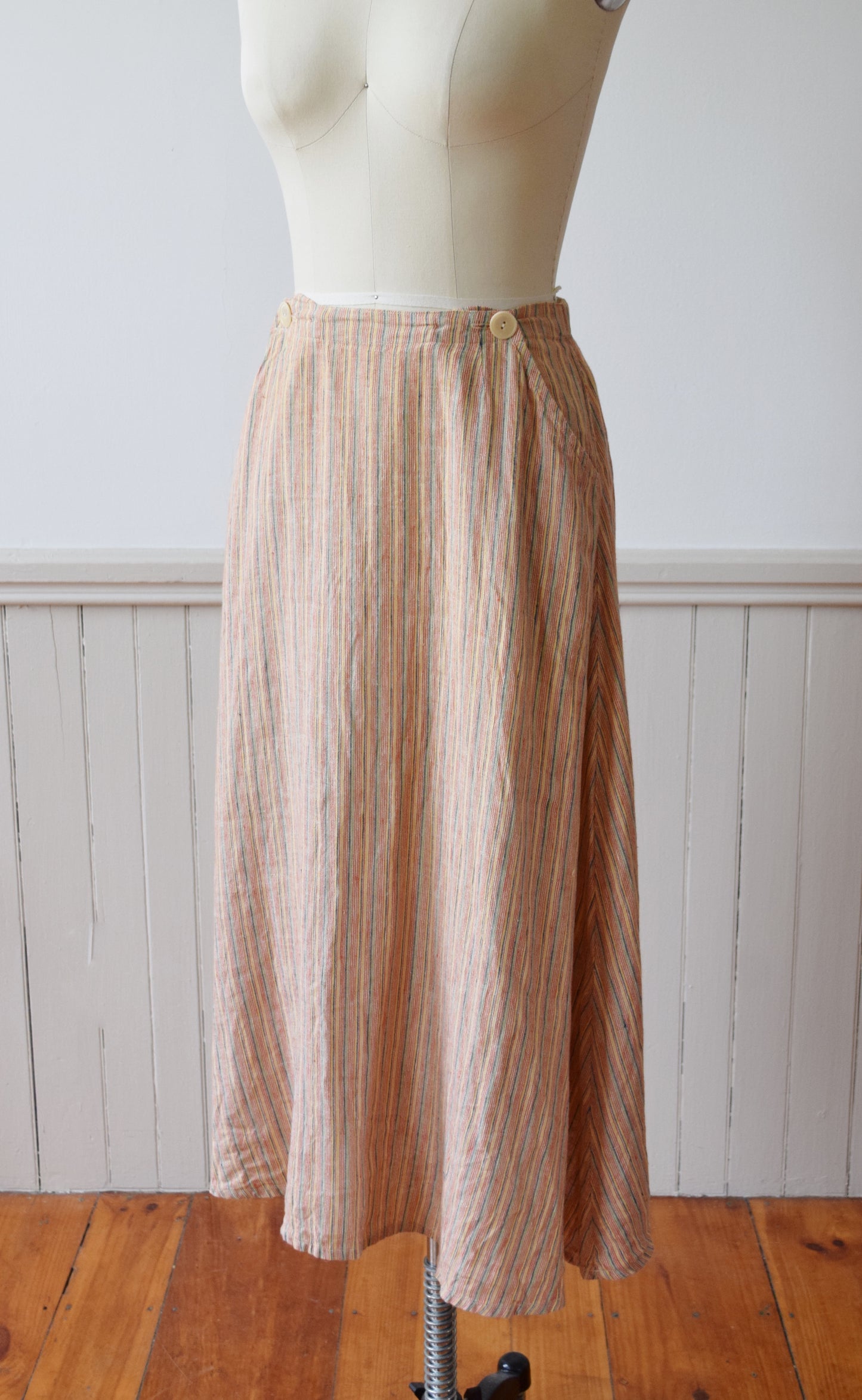 Woven Stripe Linen Skirt by Flax | M