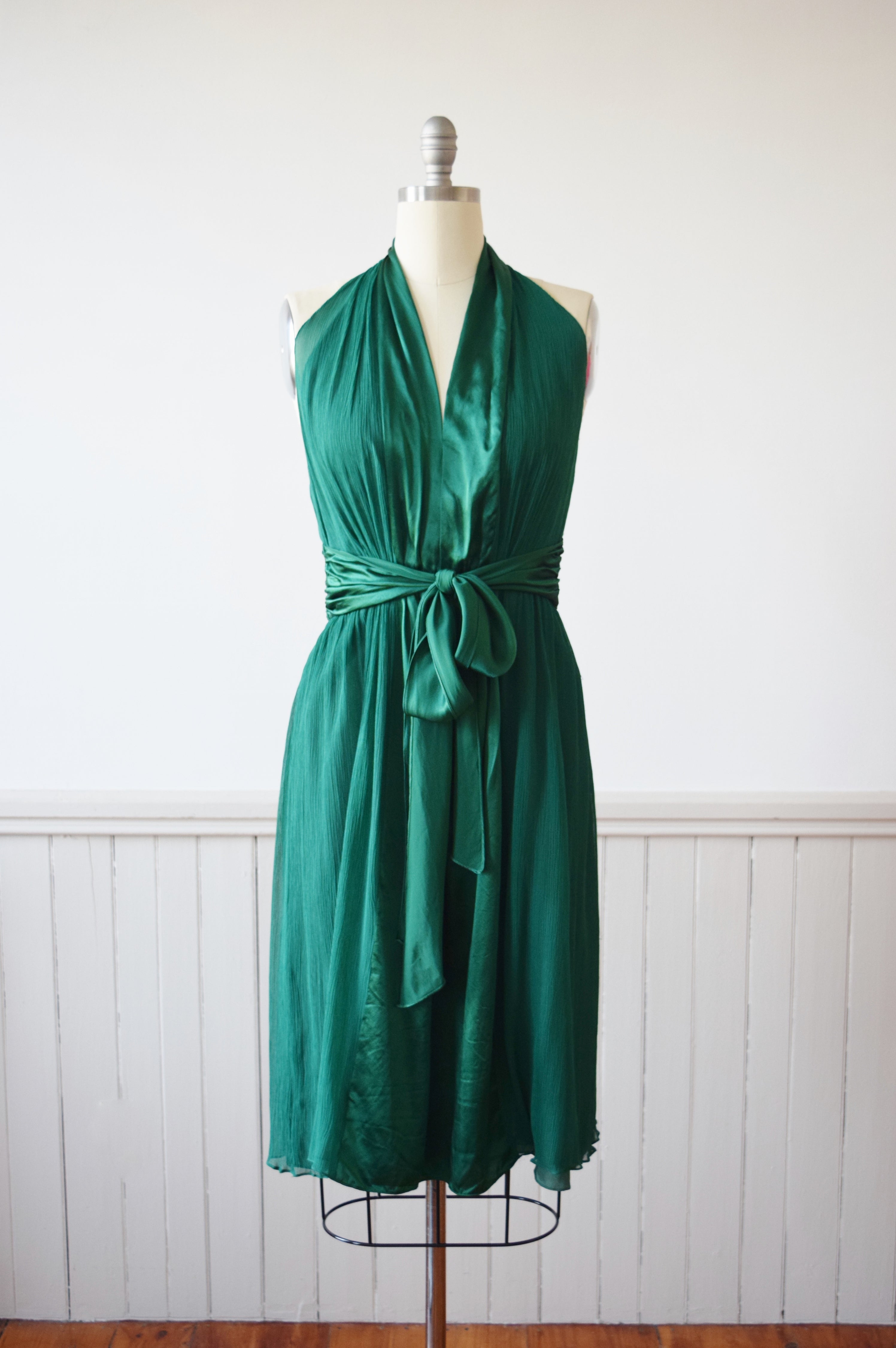Emerald Green Silk Halter Dress