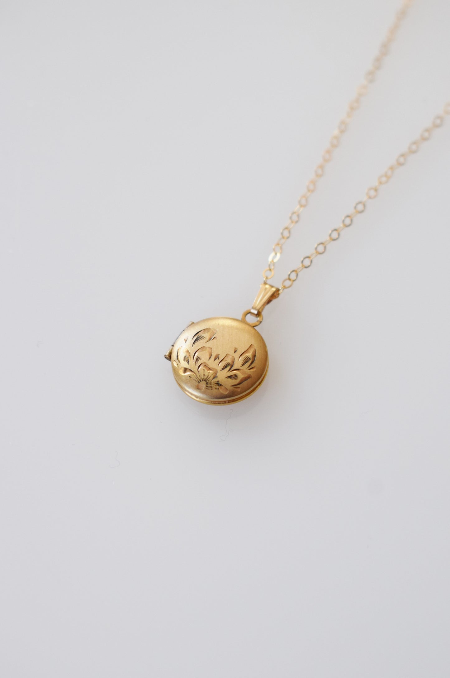 Petite Vintage Gold Locket | Half Flower Motif