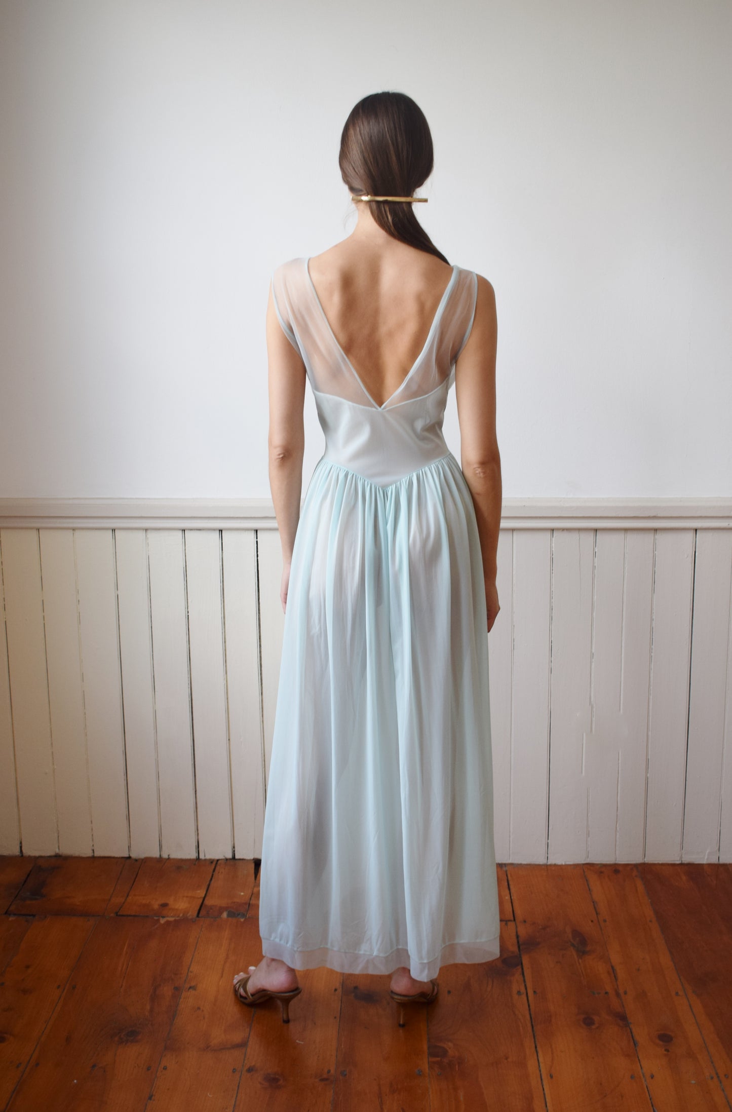 1970s Robin's Egg Blue Nylon Nightgown | S/M