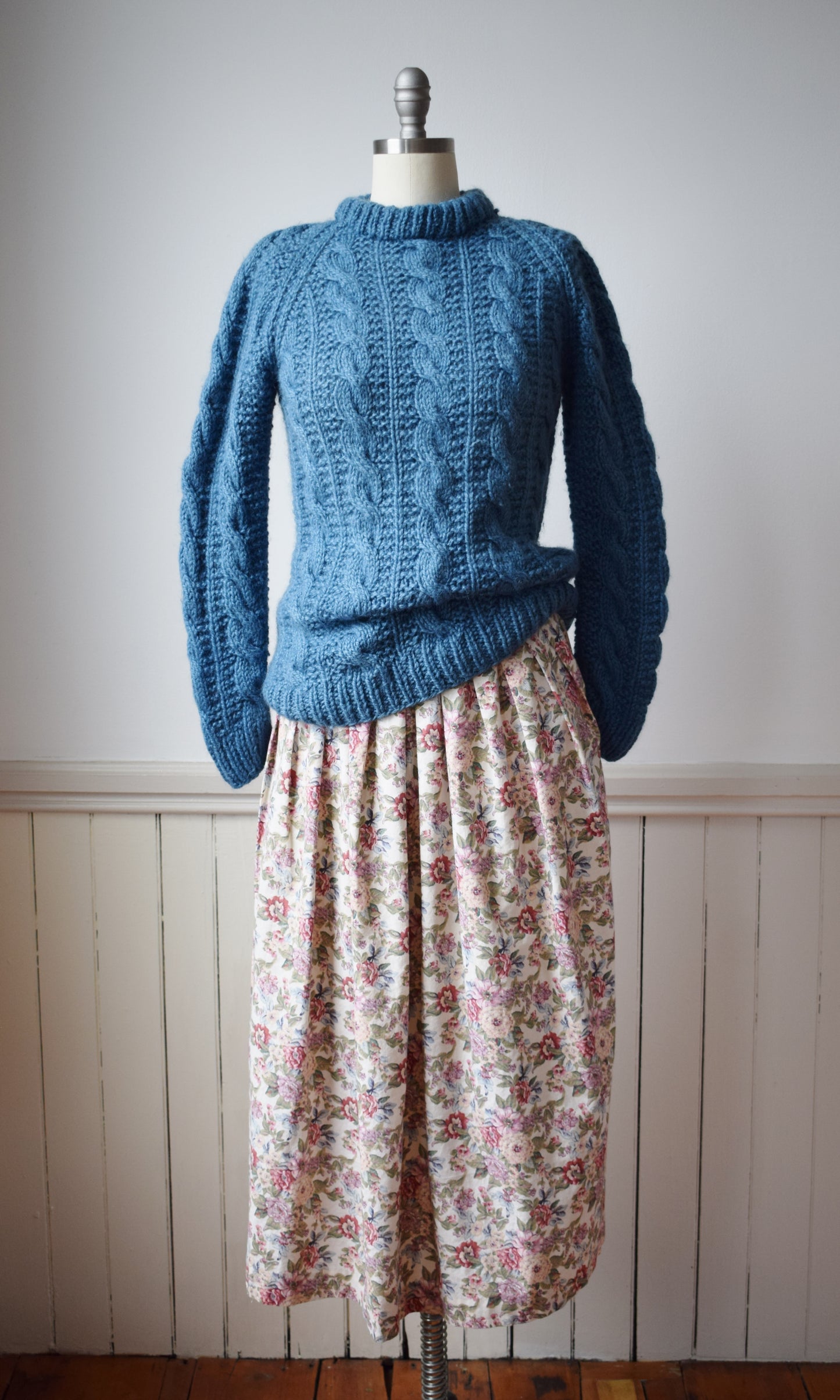 Indigo Dyed Wool Cable Knit Sweater | S/M
