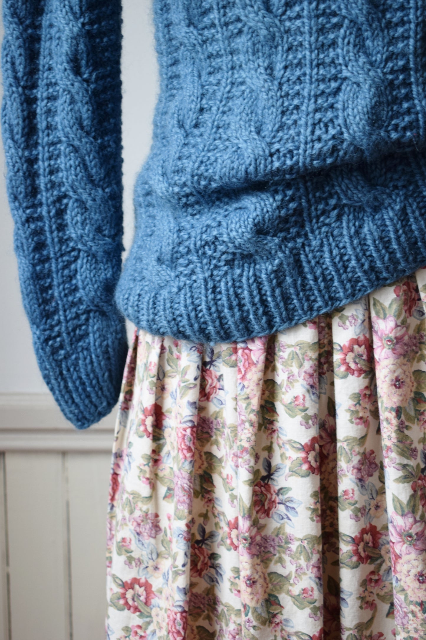 Indigo Dyed Wool Cable Knit Sweater | S/M