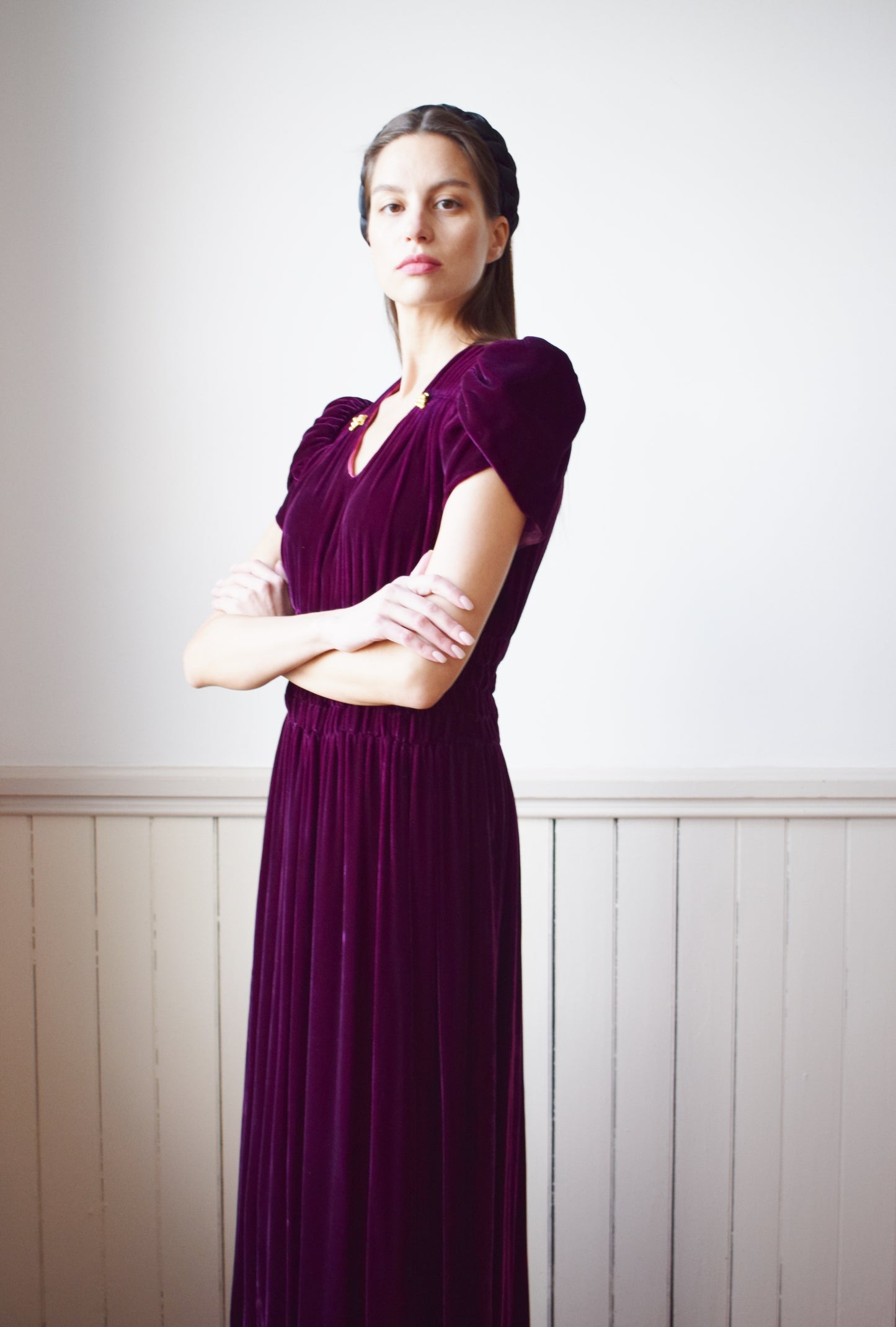 1940s Cabarnet Red Velvet Gown | S
