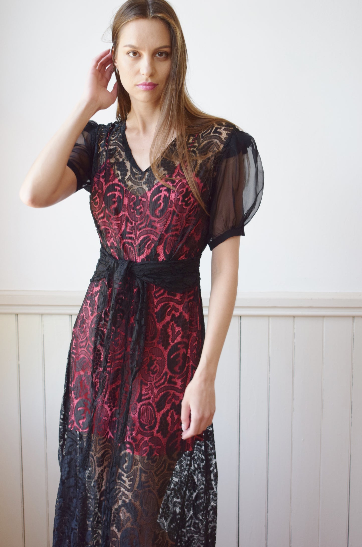 1930s Silk Lace Gown | S/M