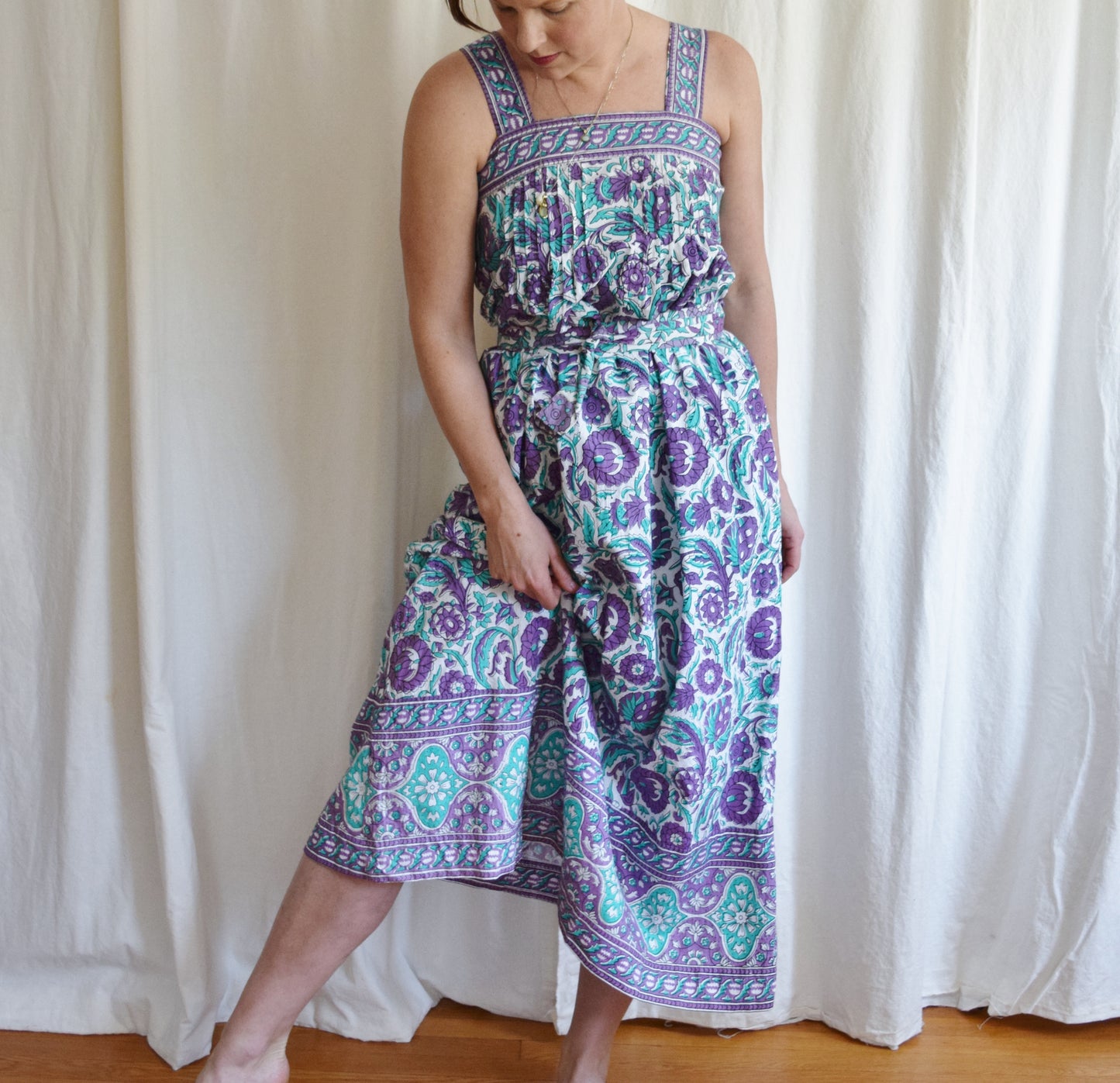 1970s Ramona Rull Indian Block Print Maxi Dress