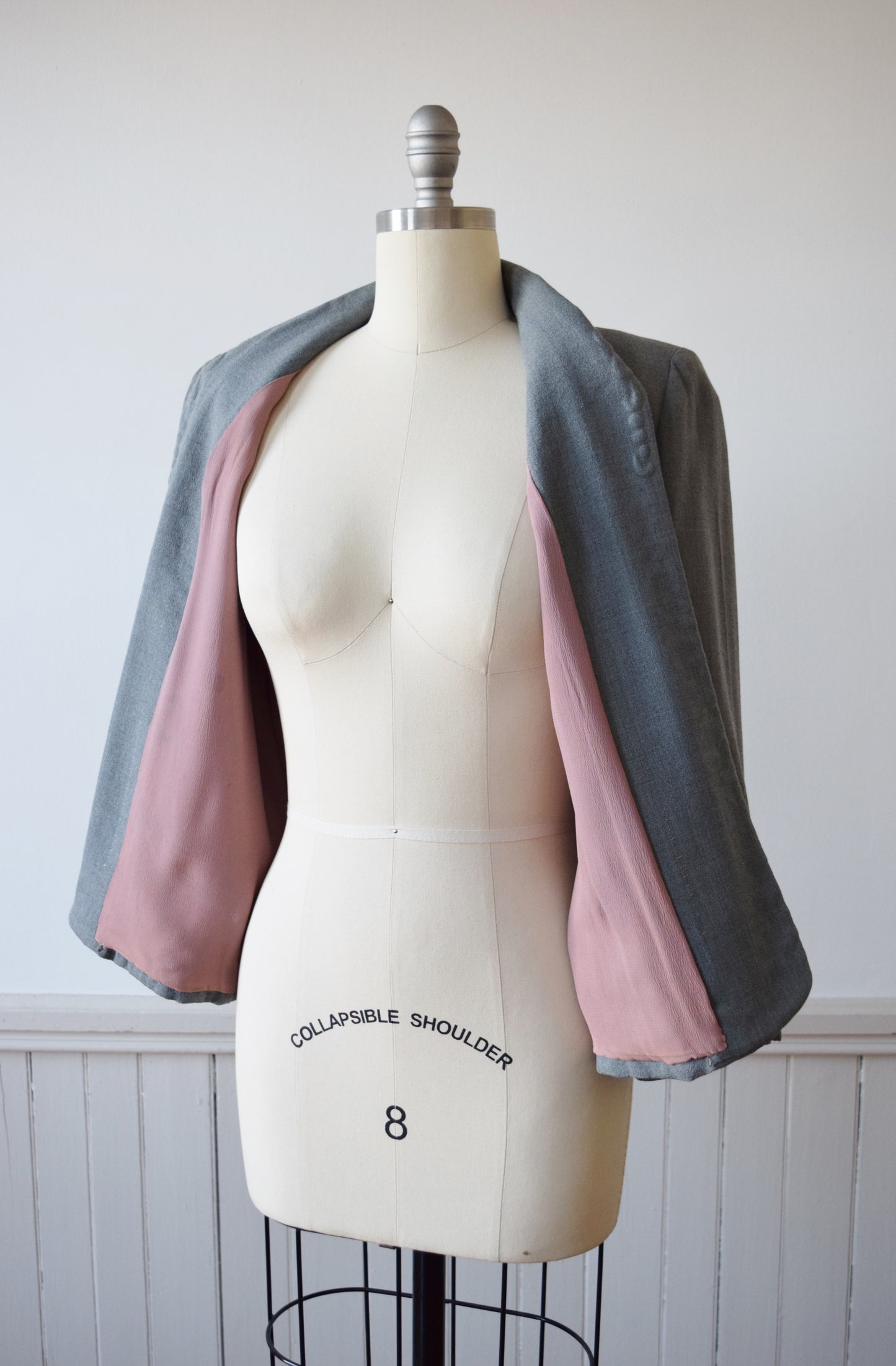1940s Trapunto Grey Wool Swing Jacket | M