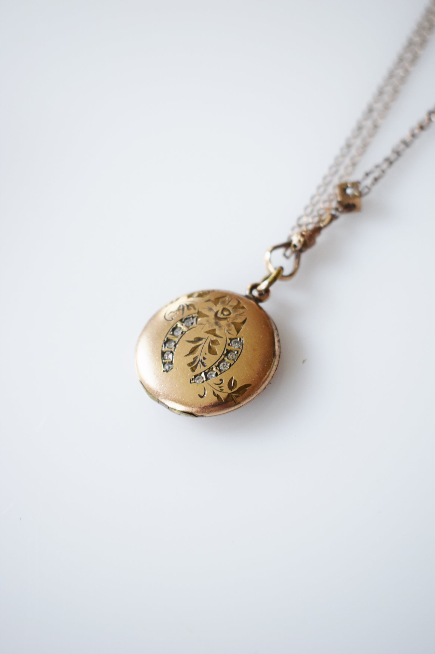 Antique Lucky Horseshoe Locket on Fob Chain with Pearl Slider