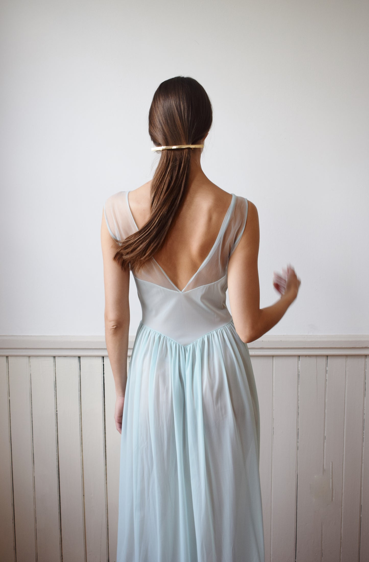 1970s Robin's Egg Blue Nylon Nightgown | S/M