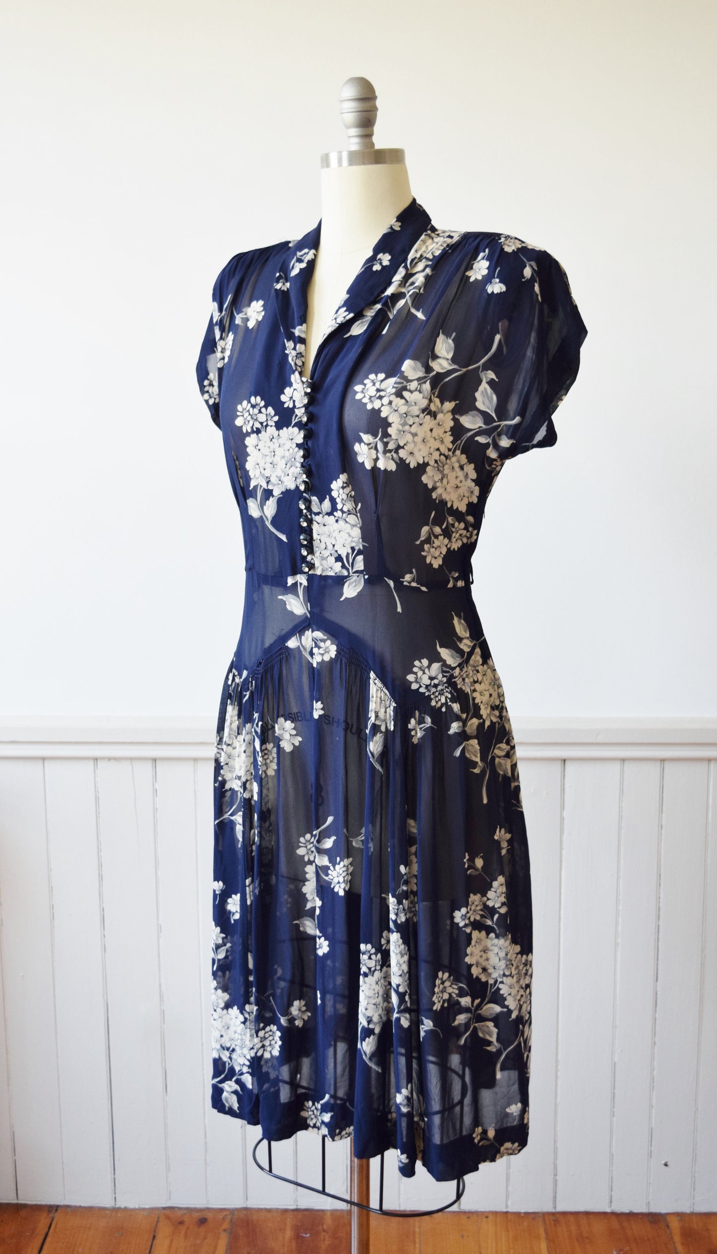 Sepia Tone Floral Frock | 1940s | L/PL