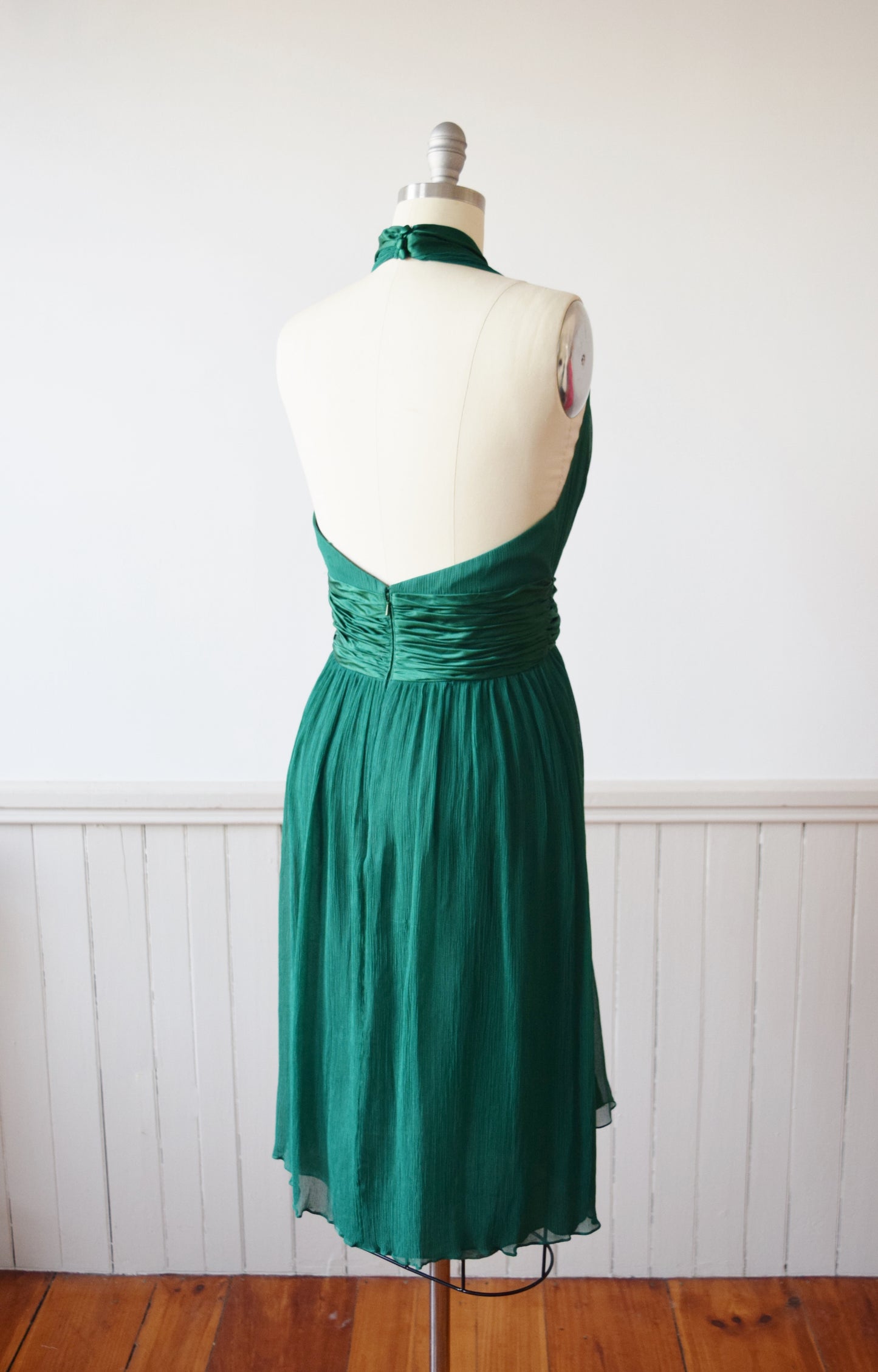 Emerald Green Silk Halter Dress | M
