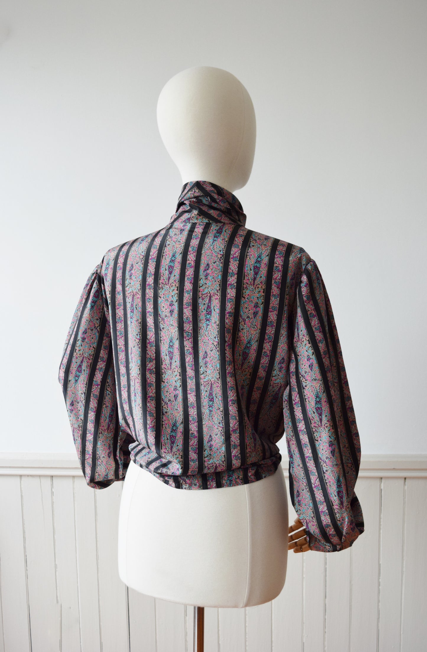 1980s Stripes + Paisleys Secretary Blouse | L