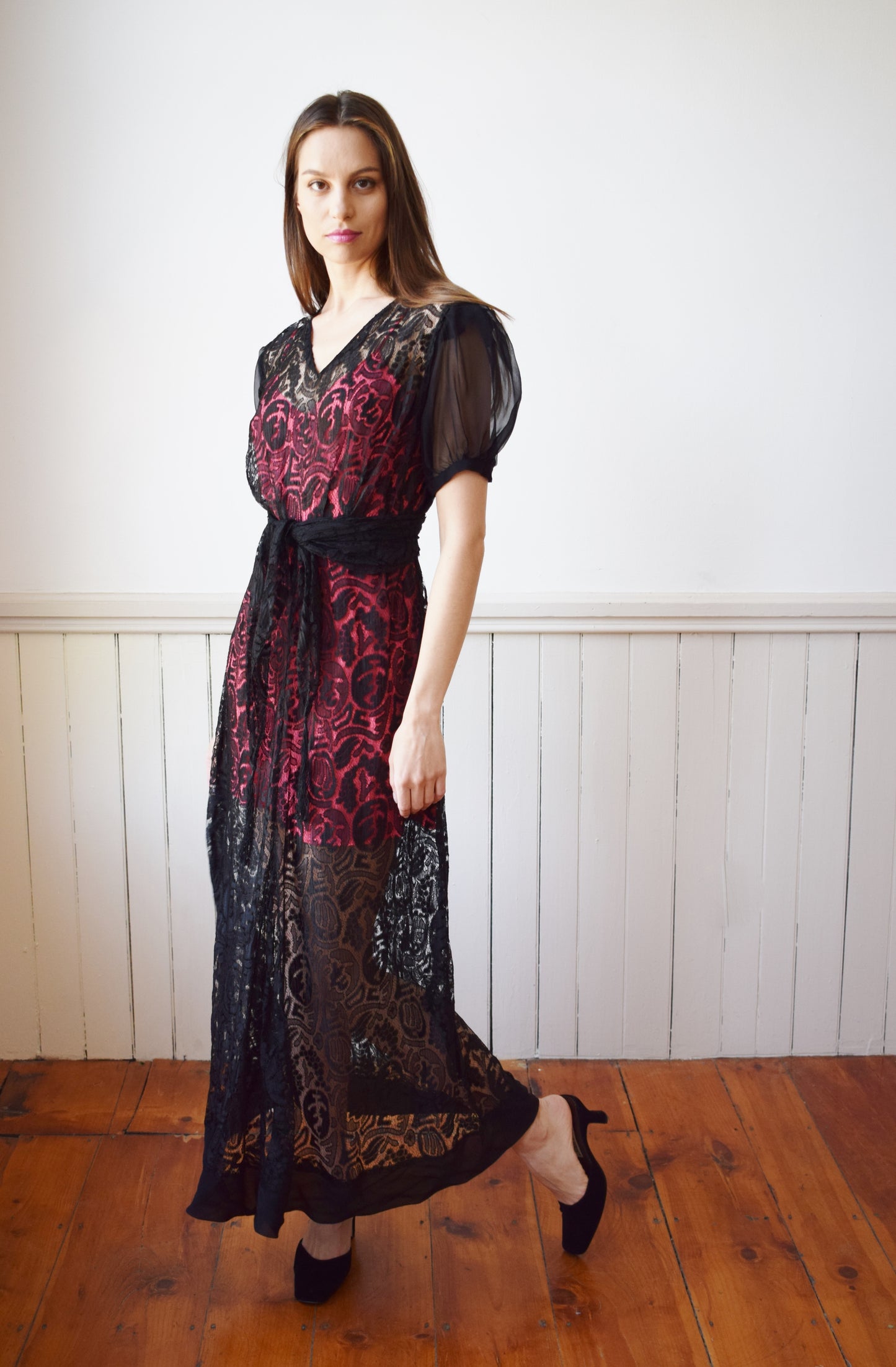 1930s Silk Lace Gown | S/M