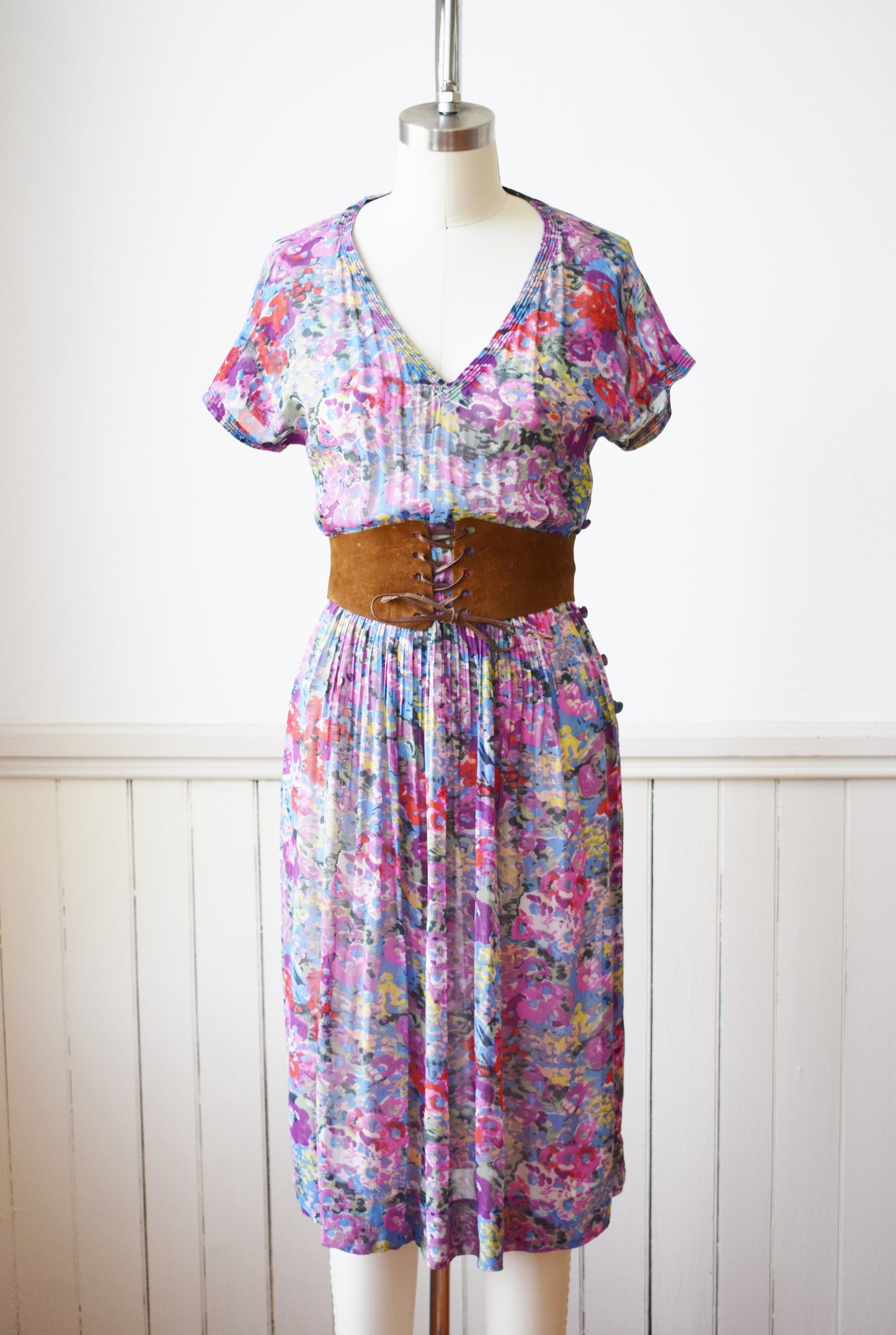 1970s Leather Corset Belt | 25-28" W