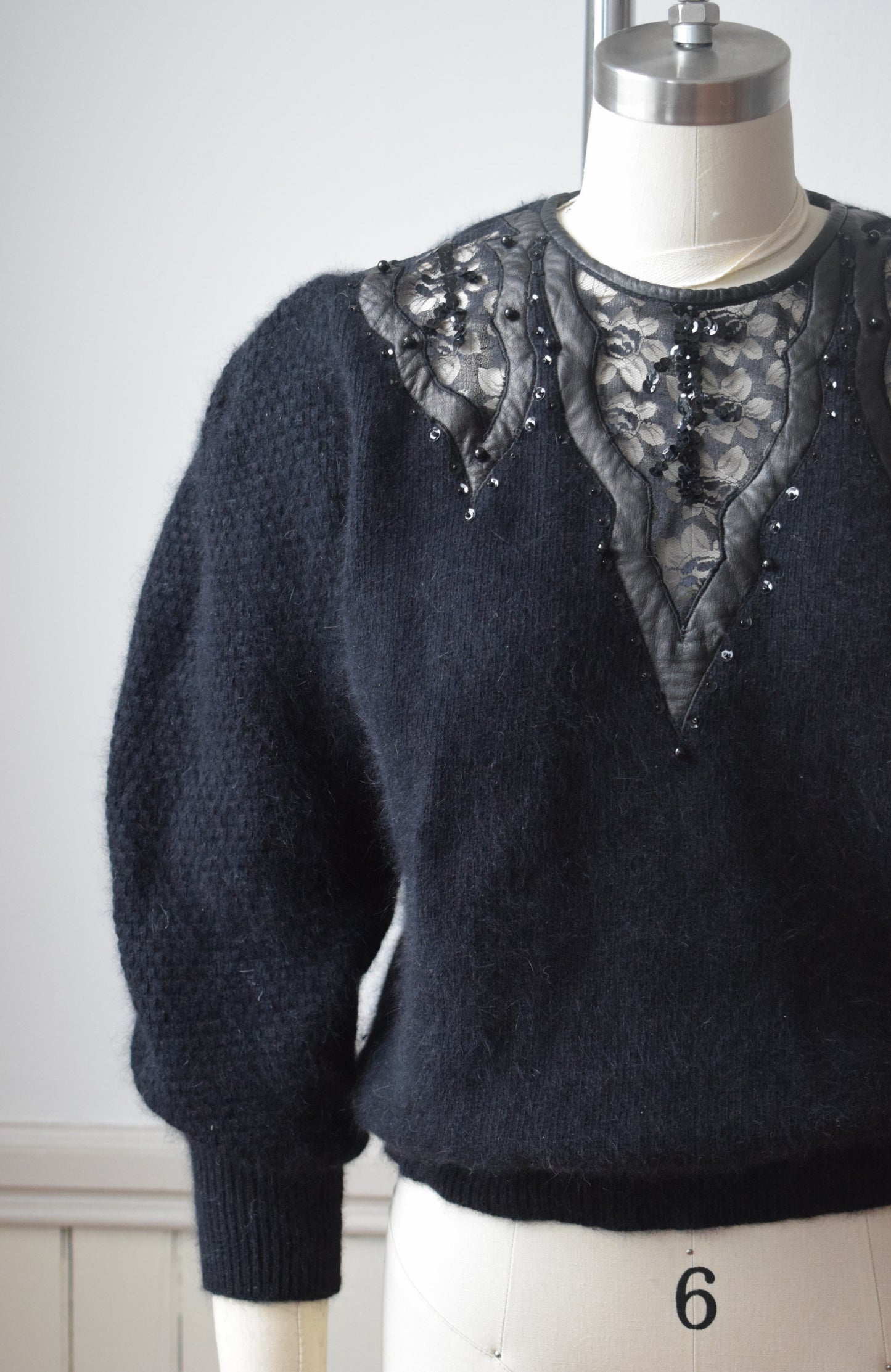 1980s Angora, Leather and Lace Sweater | S/M