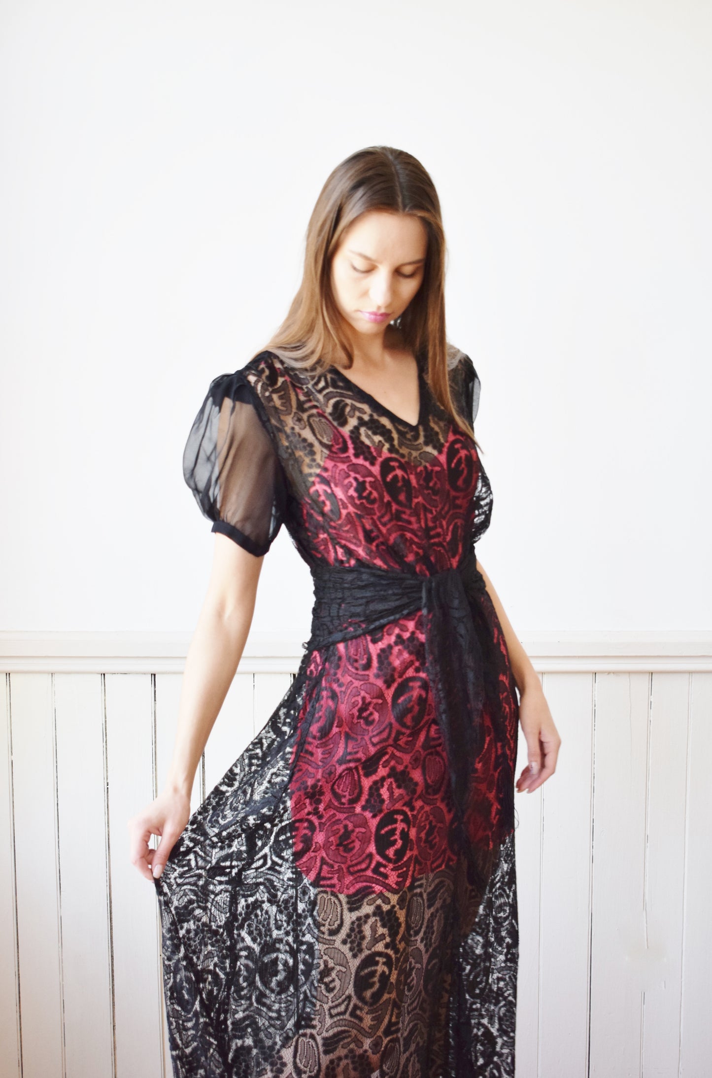 1930s Silk Lace Gown | S/M