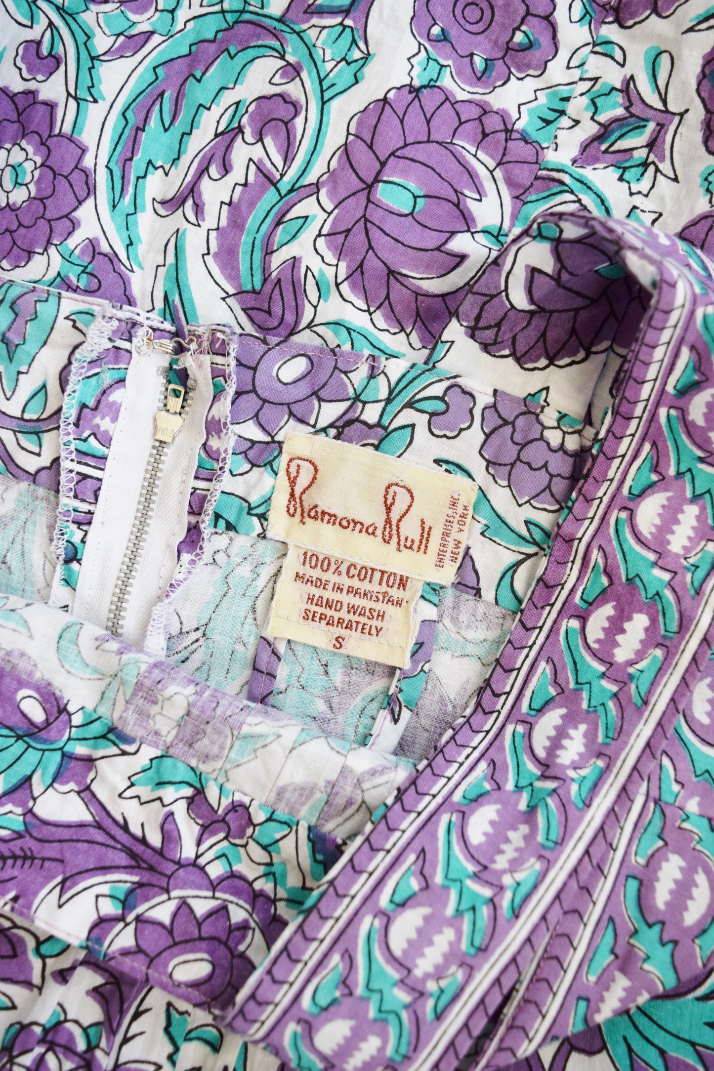 1970s Ramona Rull Indian Block Print Maxi Dress