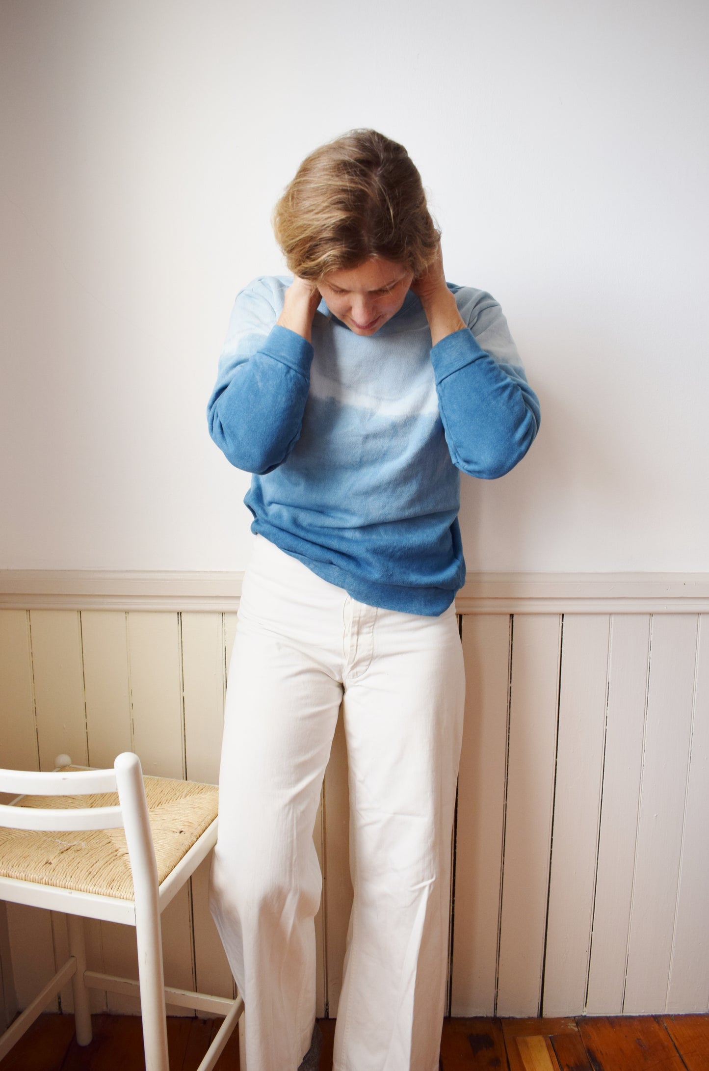 Indigo Dyed Sweatshirt, Window Pane Series 1