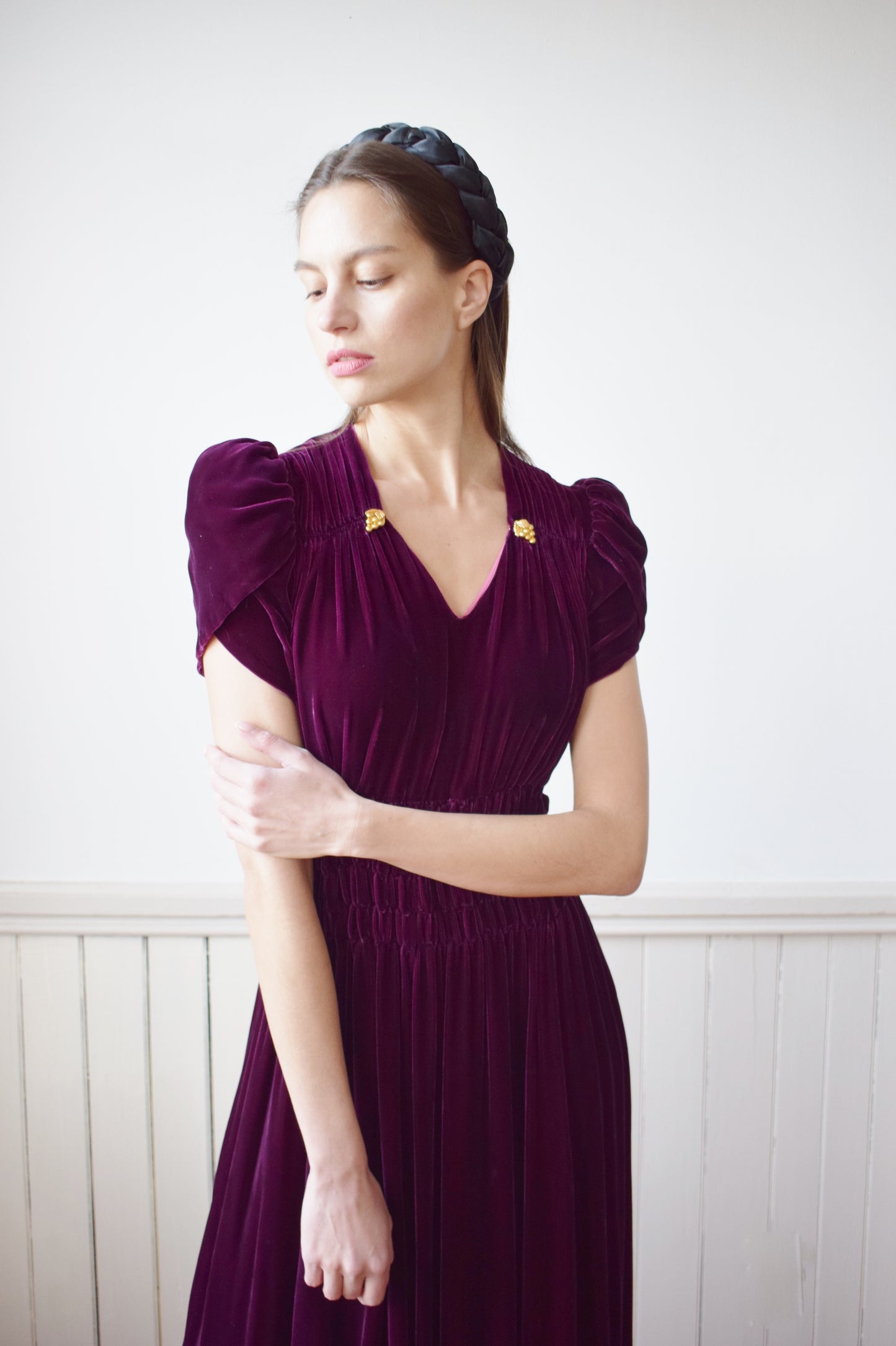 1940s Cabarnet Red Velvet Gown | S