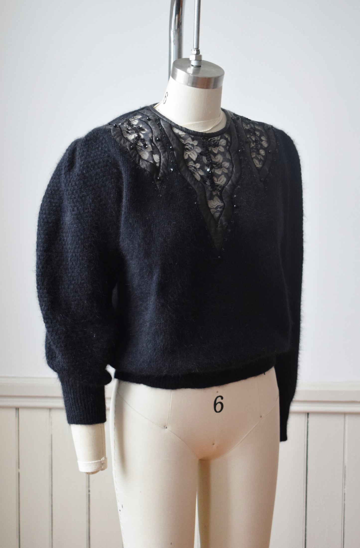1980s Angora, Leather and Lace Sweater | S/M