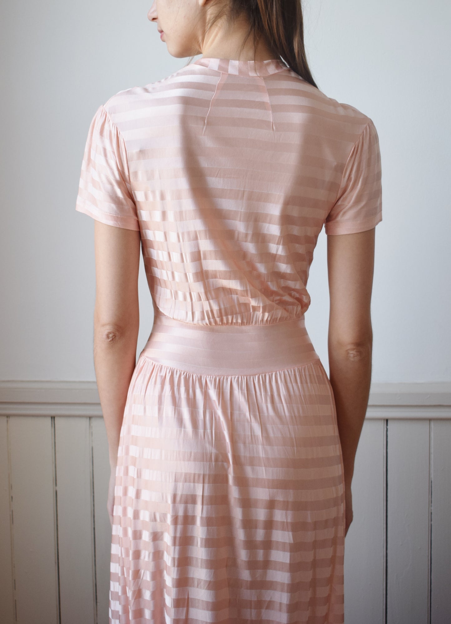 1940s Pink Striped Knit Dress | XS/S