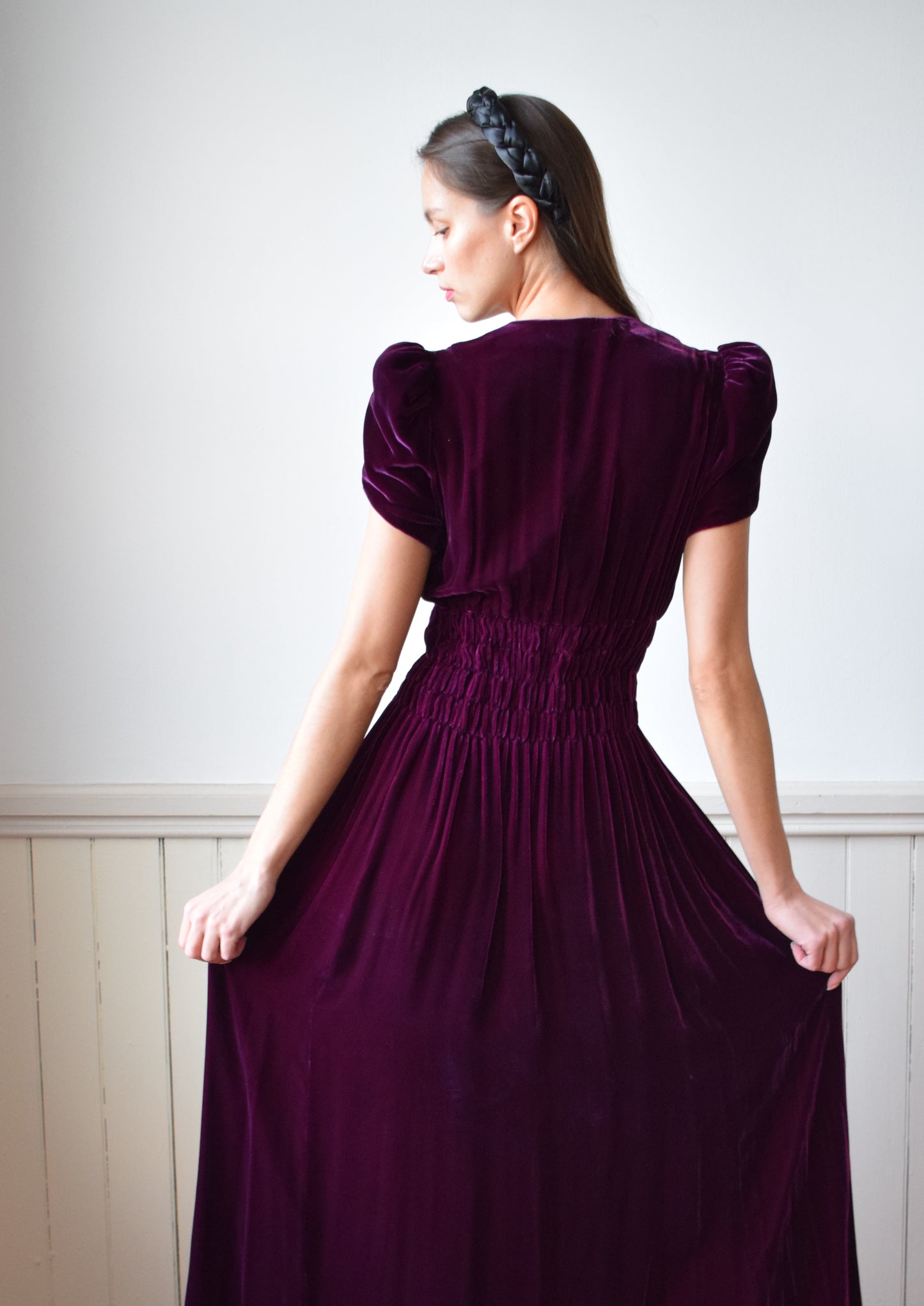 1940s Cabarnet Red Velvet Gown | S