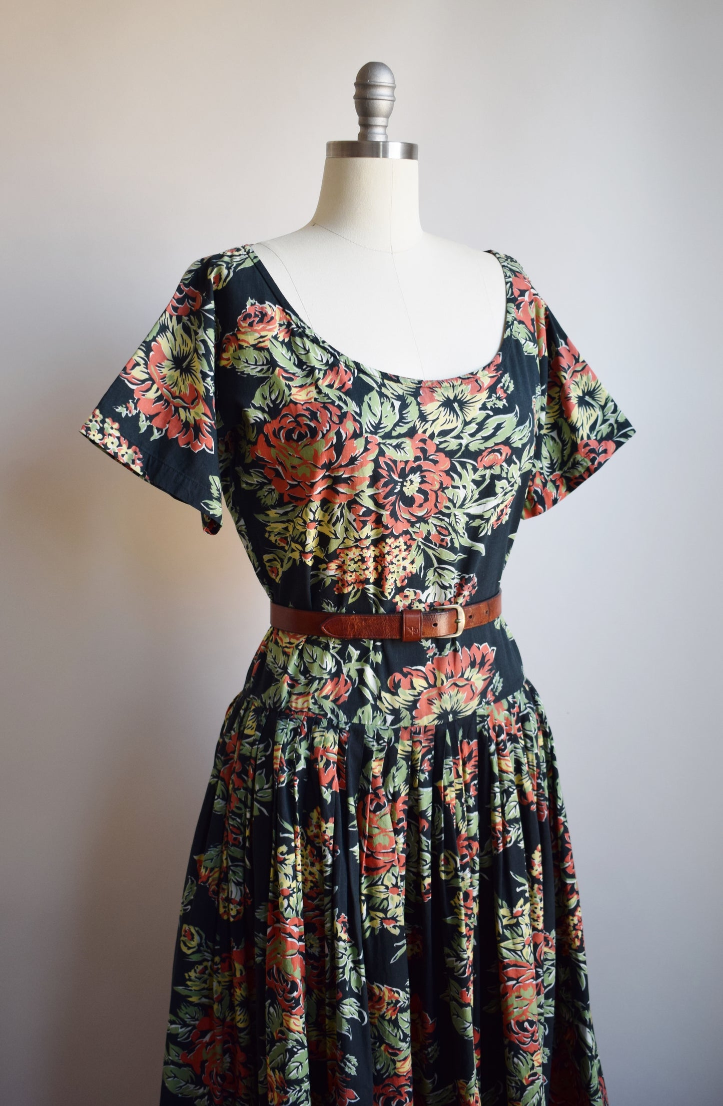 80s Norma Kamali Floral Print Dress | S/M