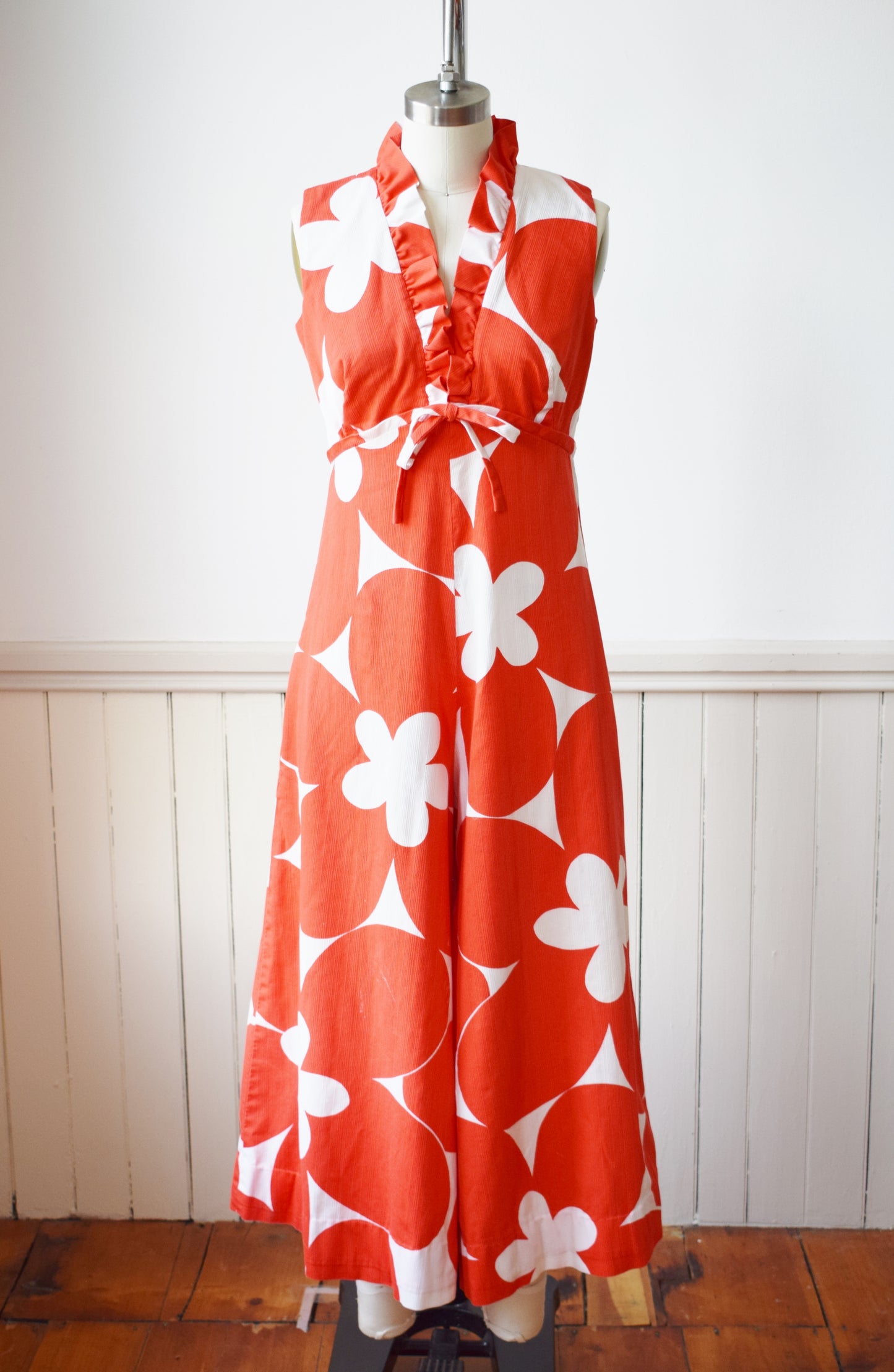 1970s Candy Red Wide Leg Jumpsuit | M