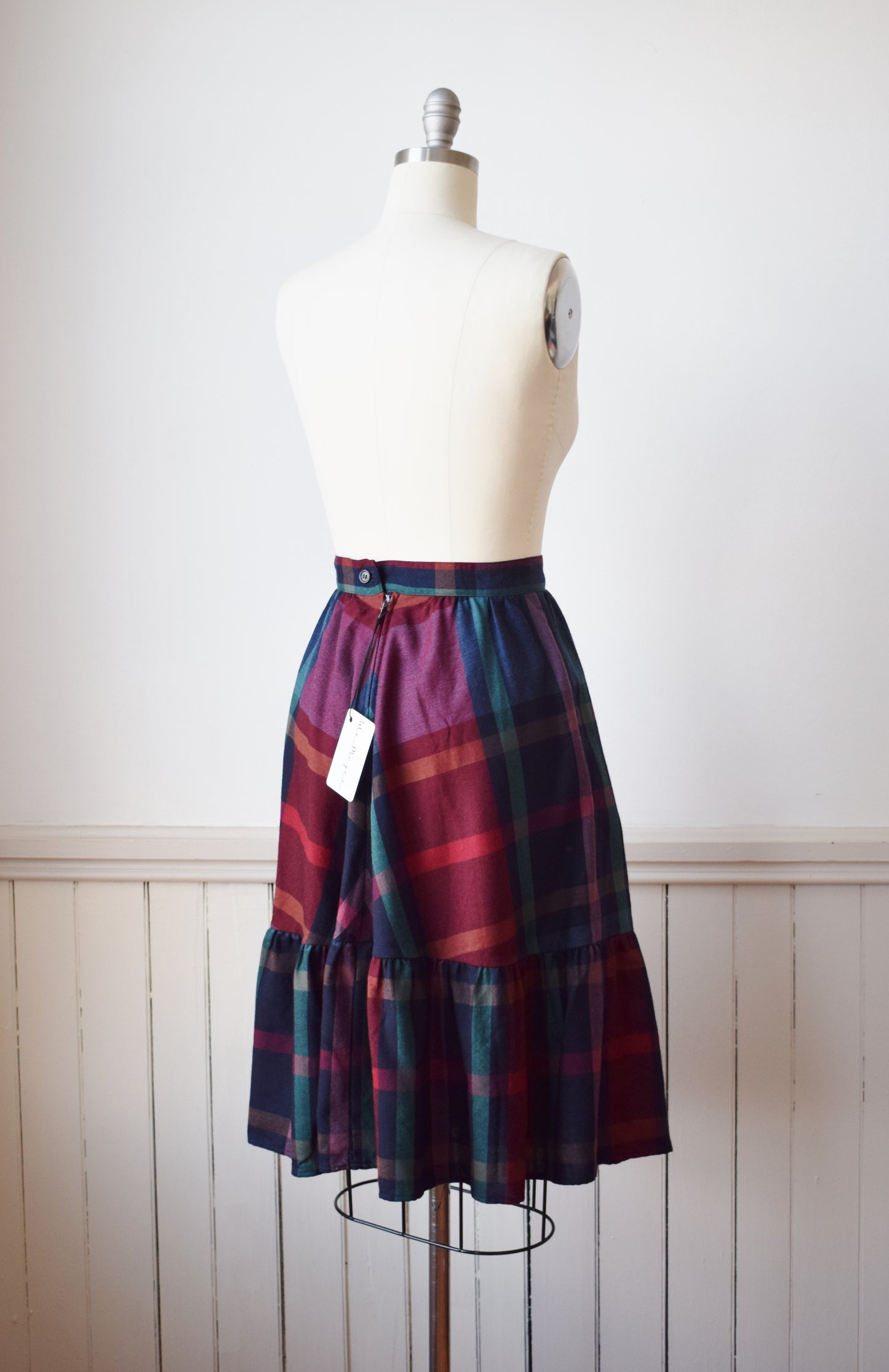 80s Liz Claiborne Madras Plaid Ruffle Skirt | XS