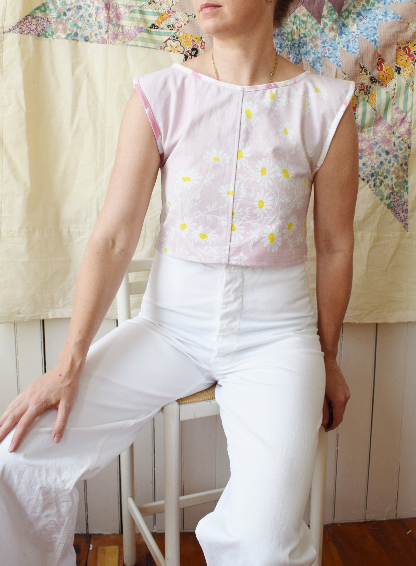 Vintage Pink Daisy Tablecloth Top II | S