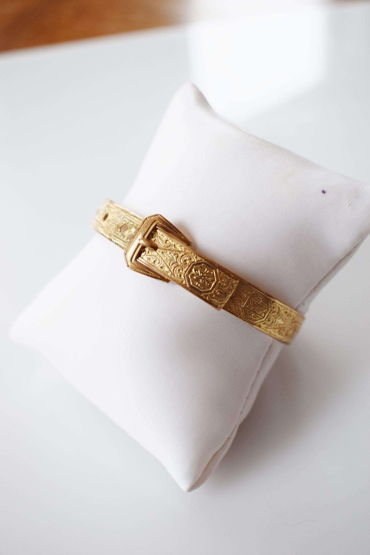 Victorian Revival Gold Buckle Bangle Bracelet