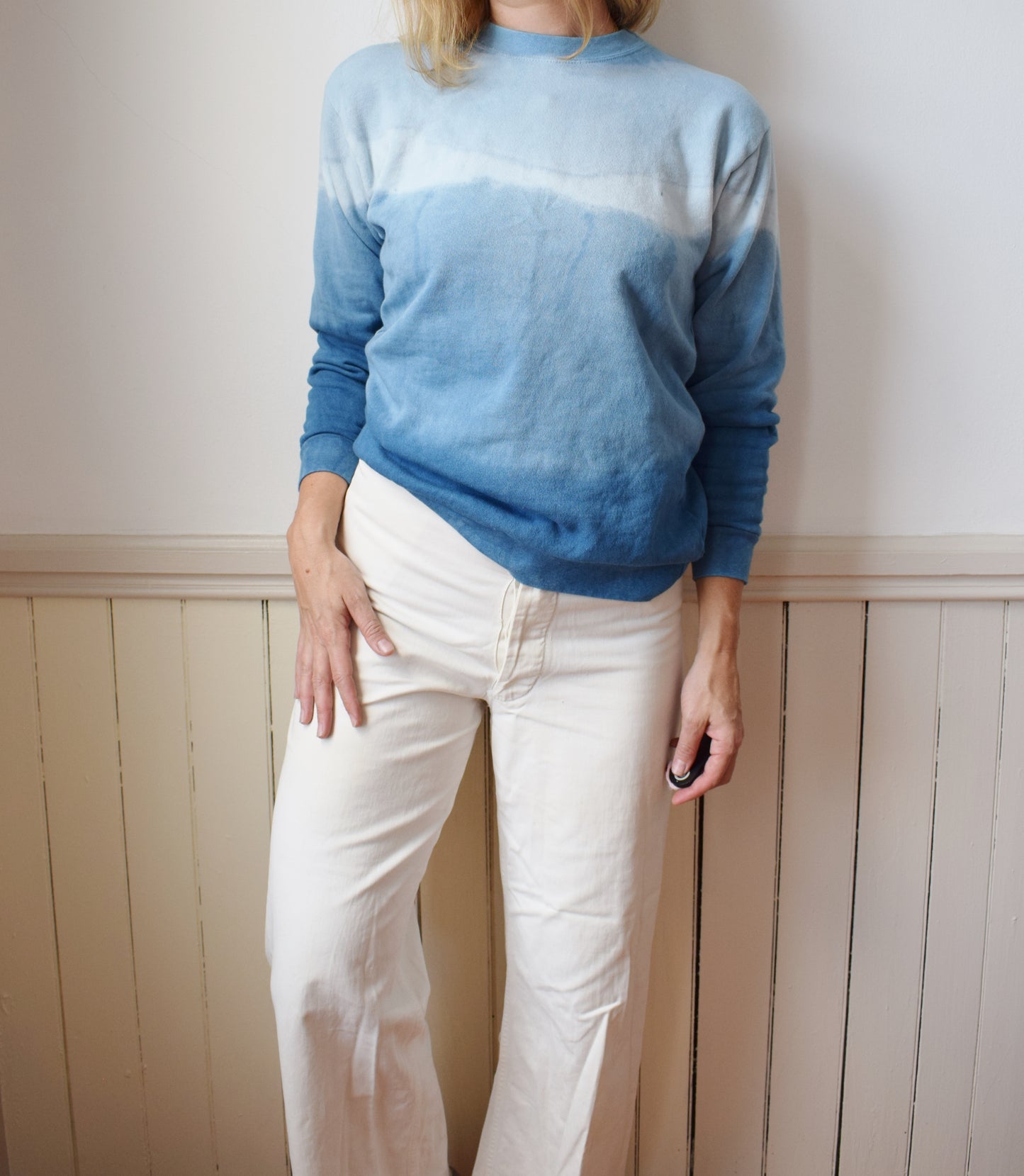 Indigo Dyed Sweatshirt, Window Pane Series 1