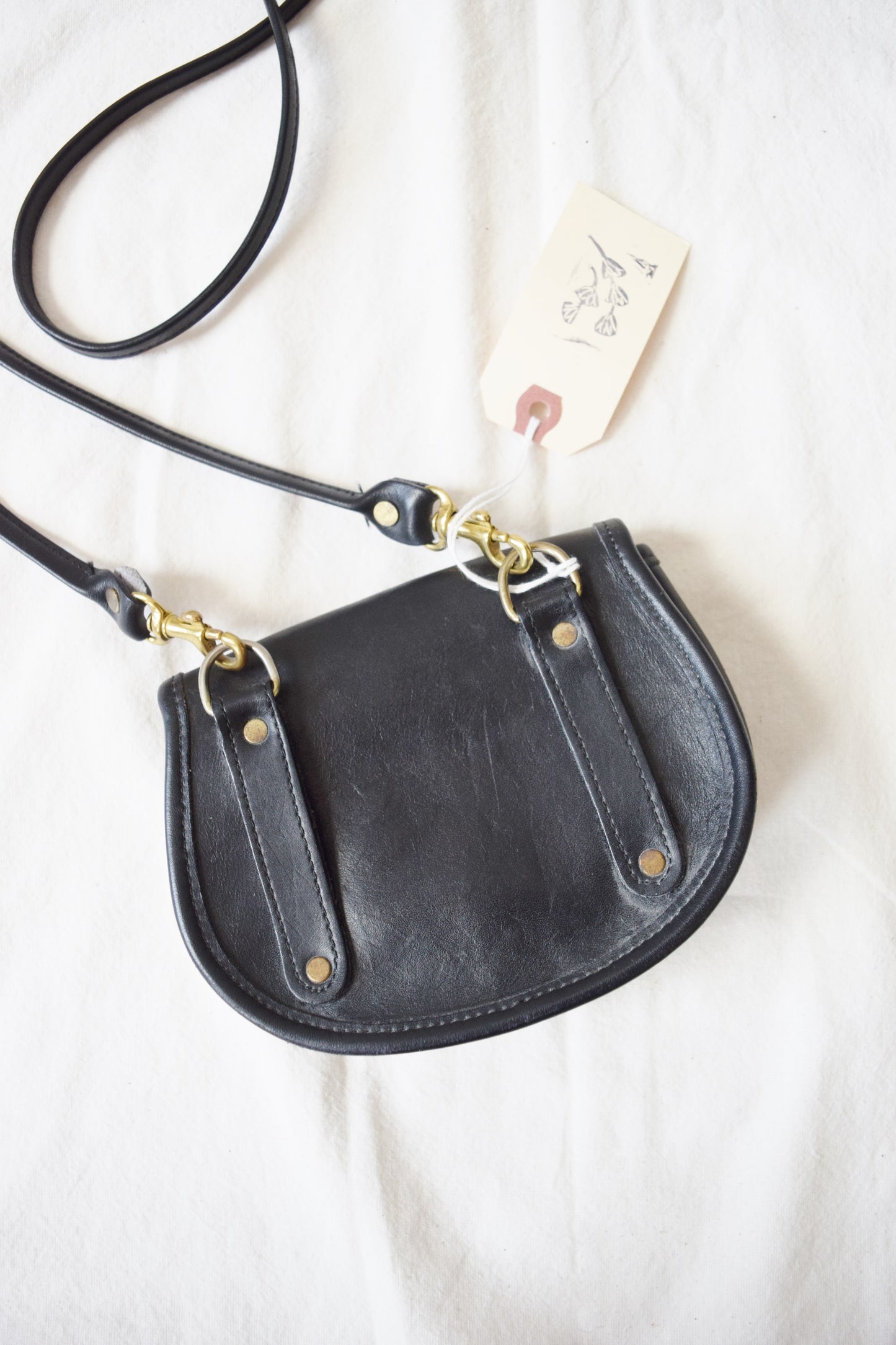 Vintage Mini Black Leather Crossbody or Belt Bag