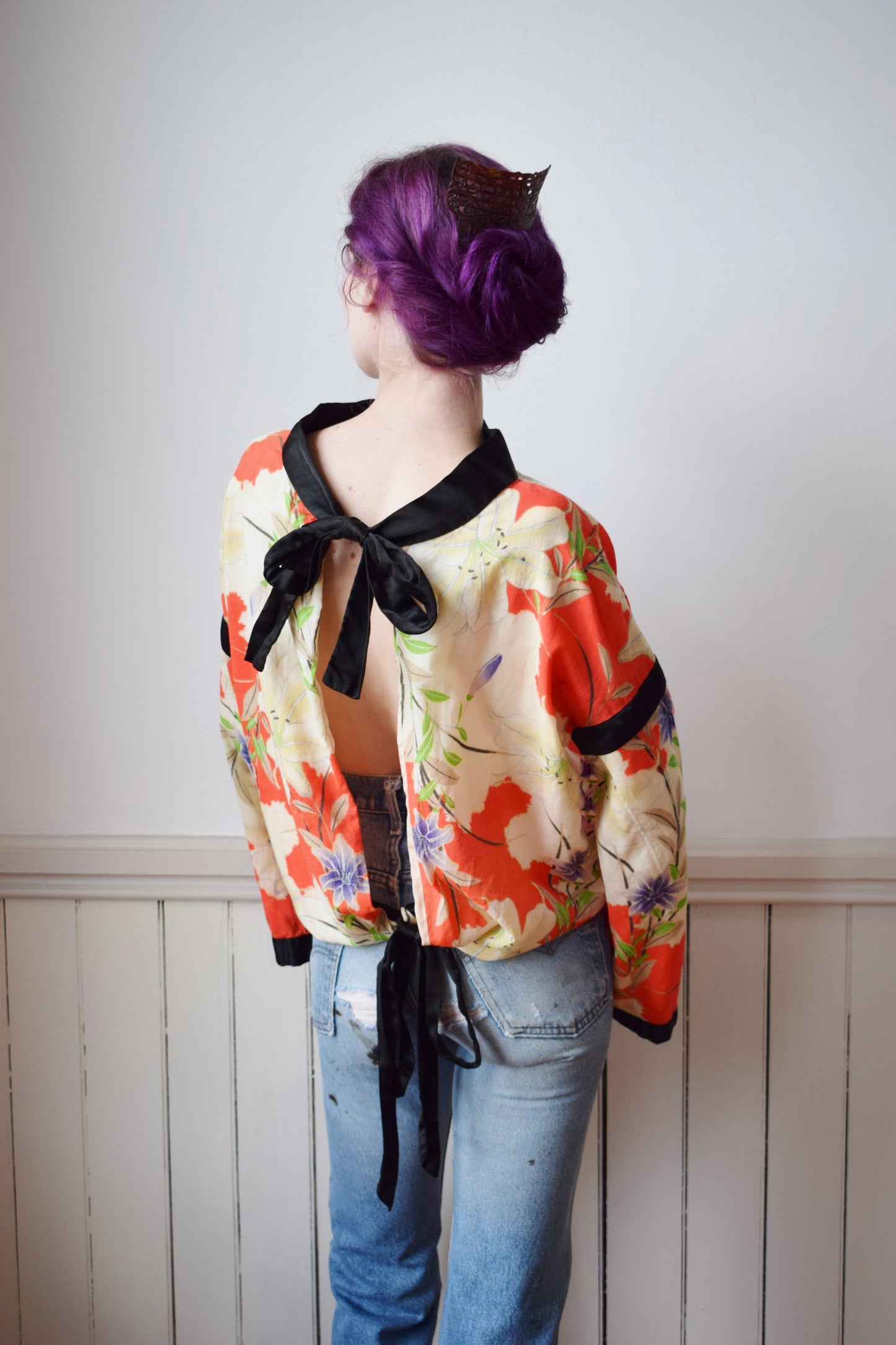 Antique 1920s Wool and Pongee Tie Top | OS