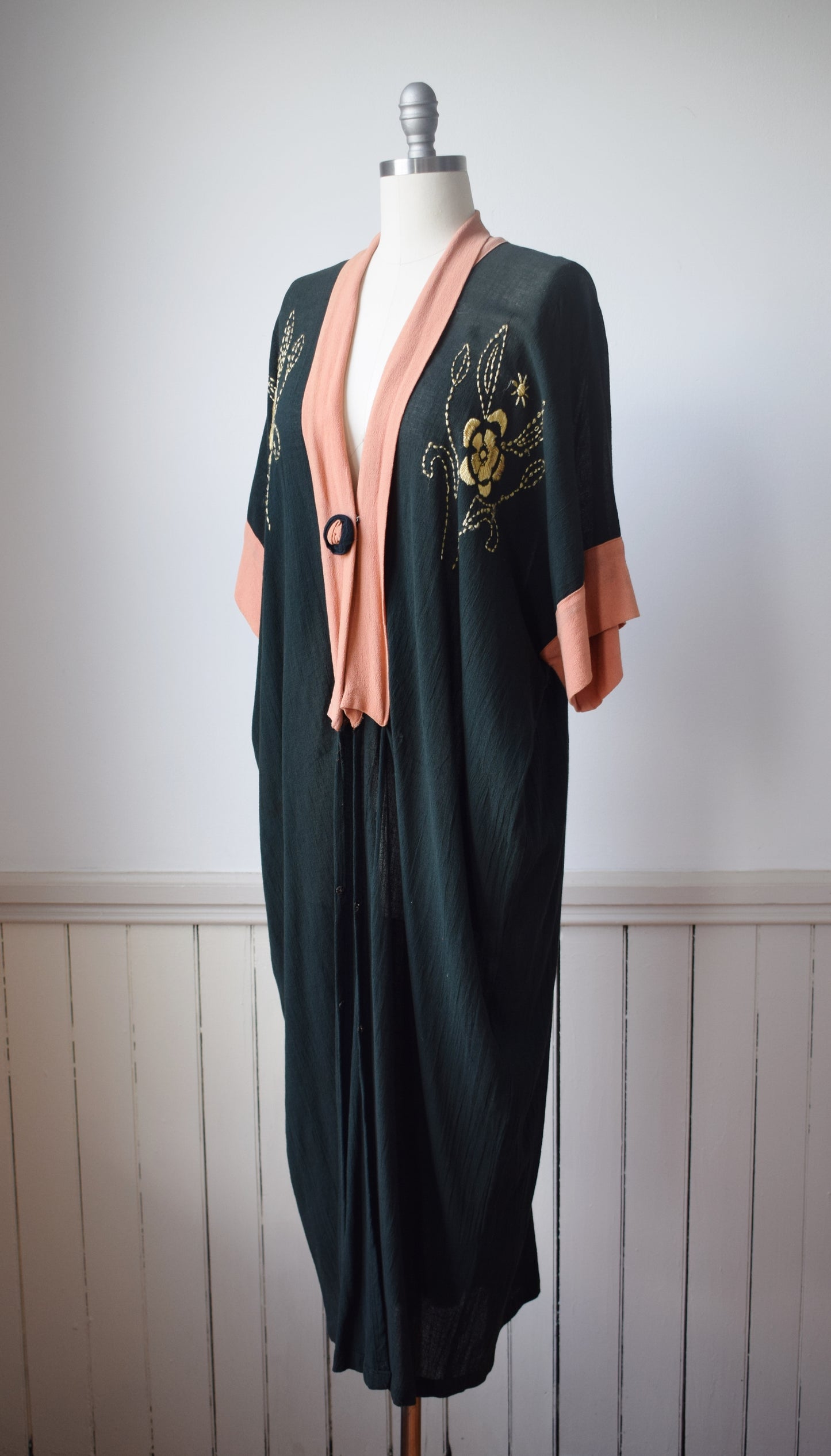1920s Embroidered Cotton Gauze Robe | OS