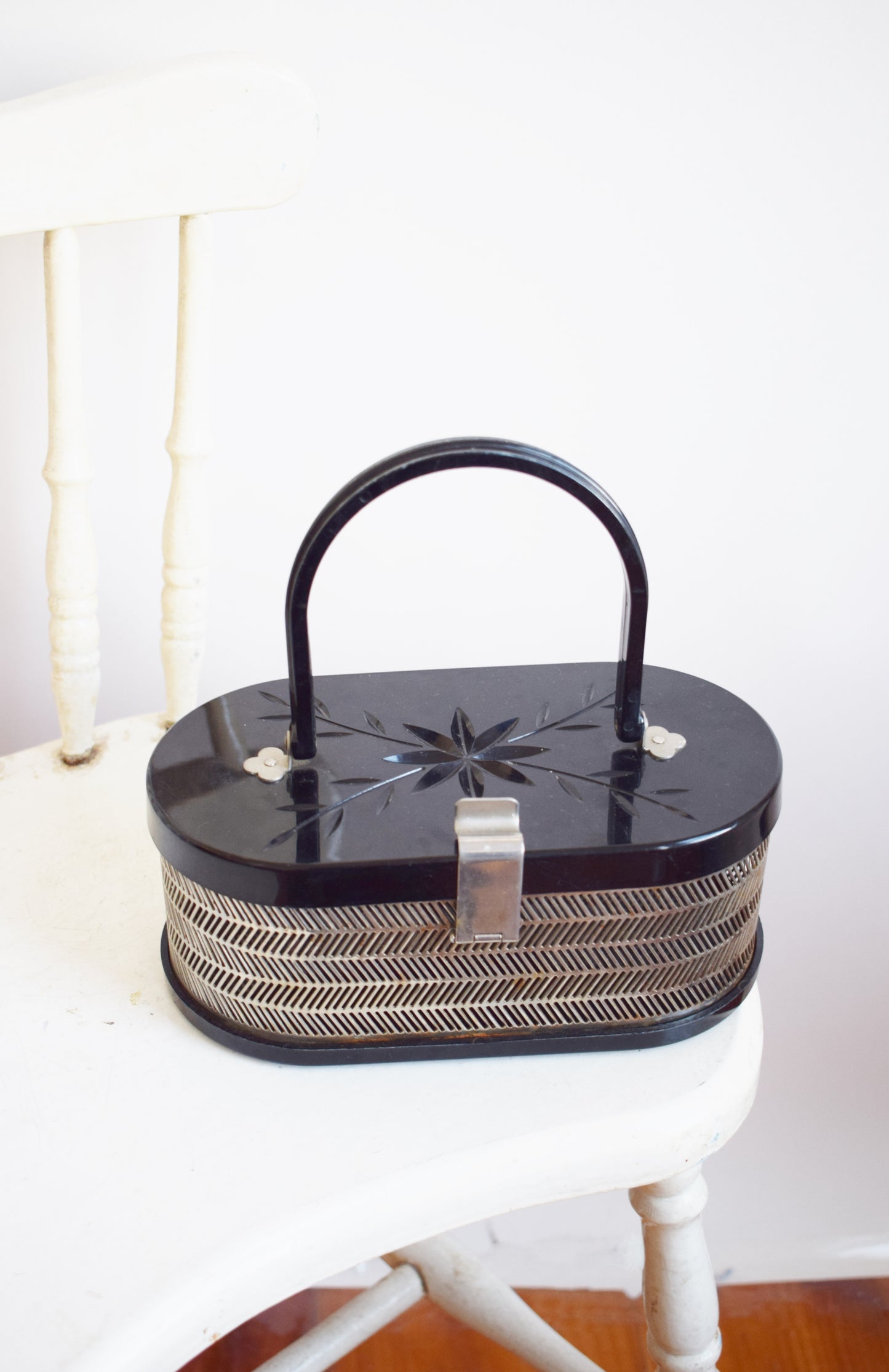 1950s Lucite and Pierced Metal Purse