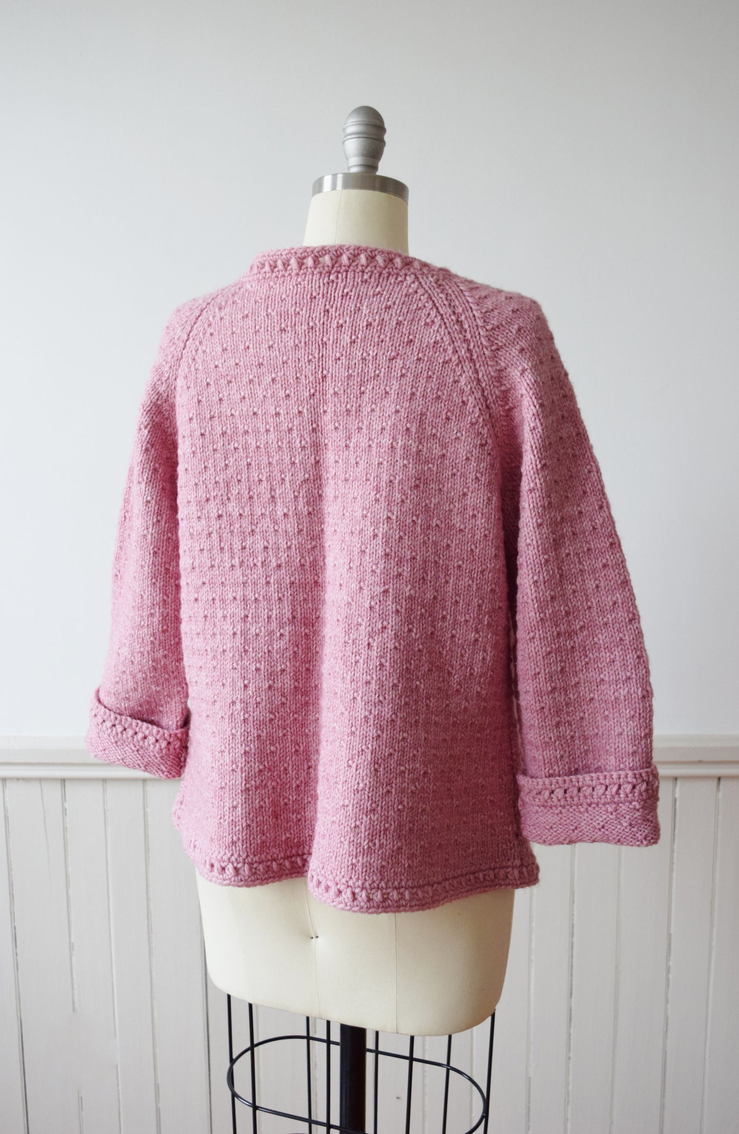 Hand Knit Textural Sorbet Pink Cardigan | Sweater | M