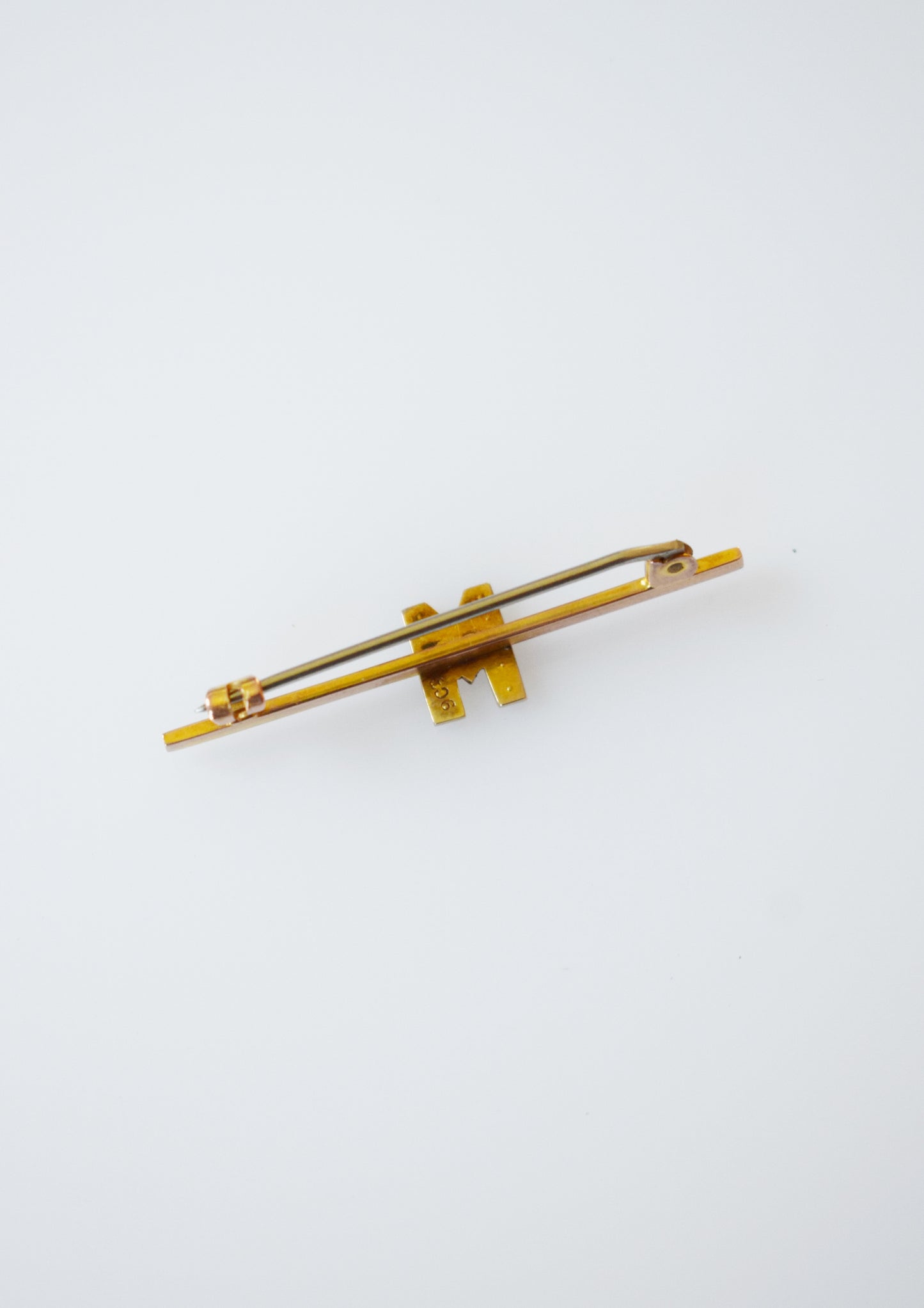 Antique 9kt Gold and Seed Pearl "M" Bar Pin