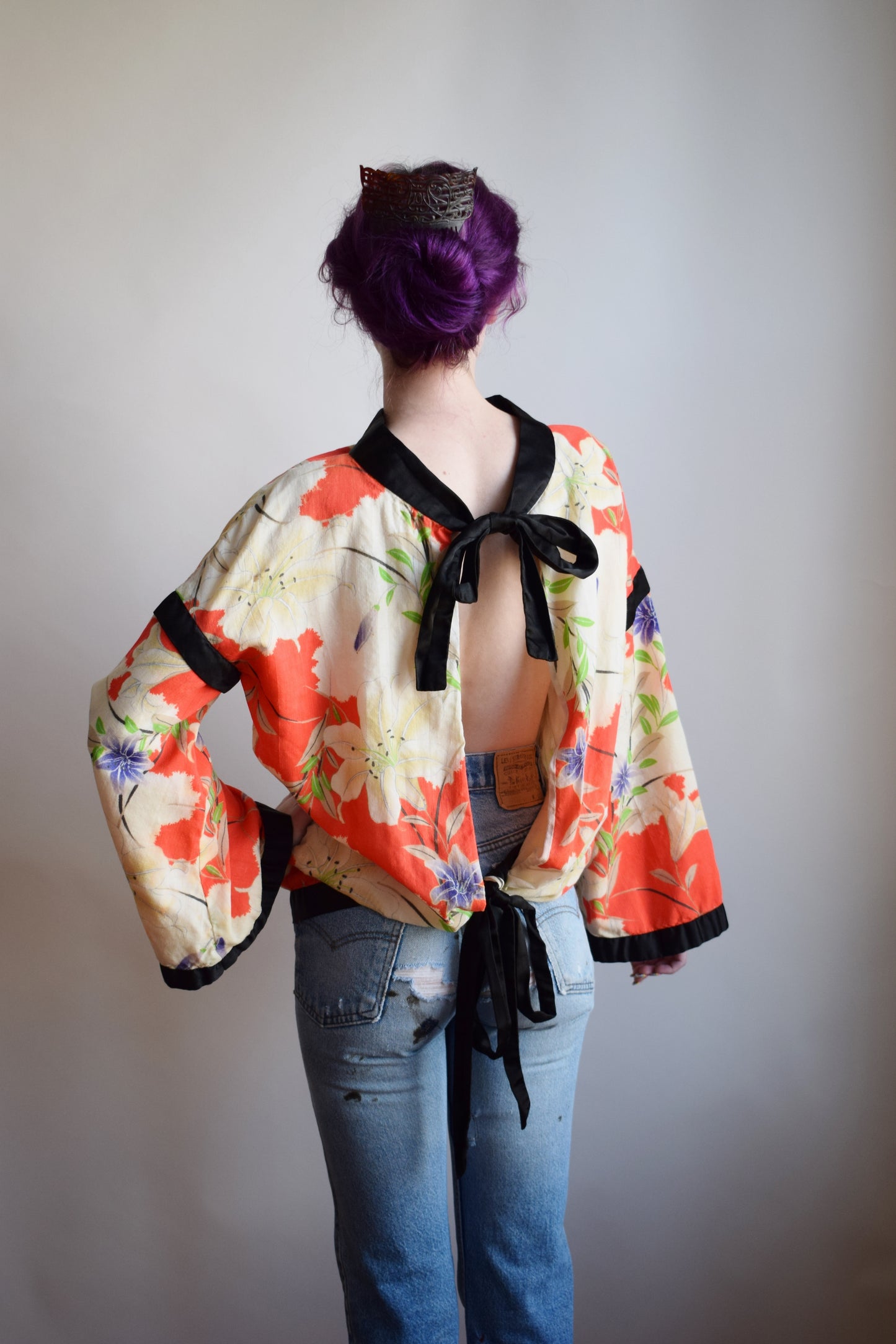Antique 1920s Wool and Pongee Tie Top | OS