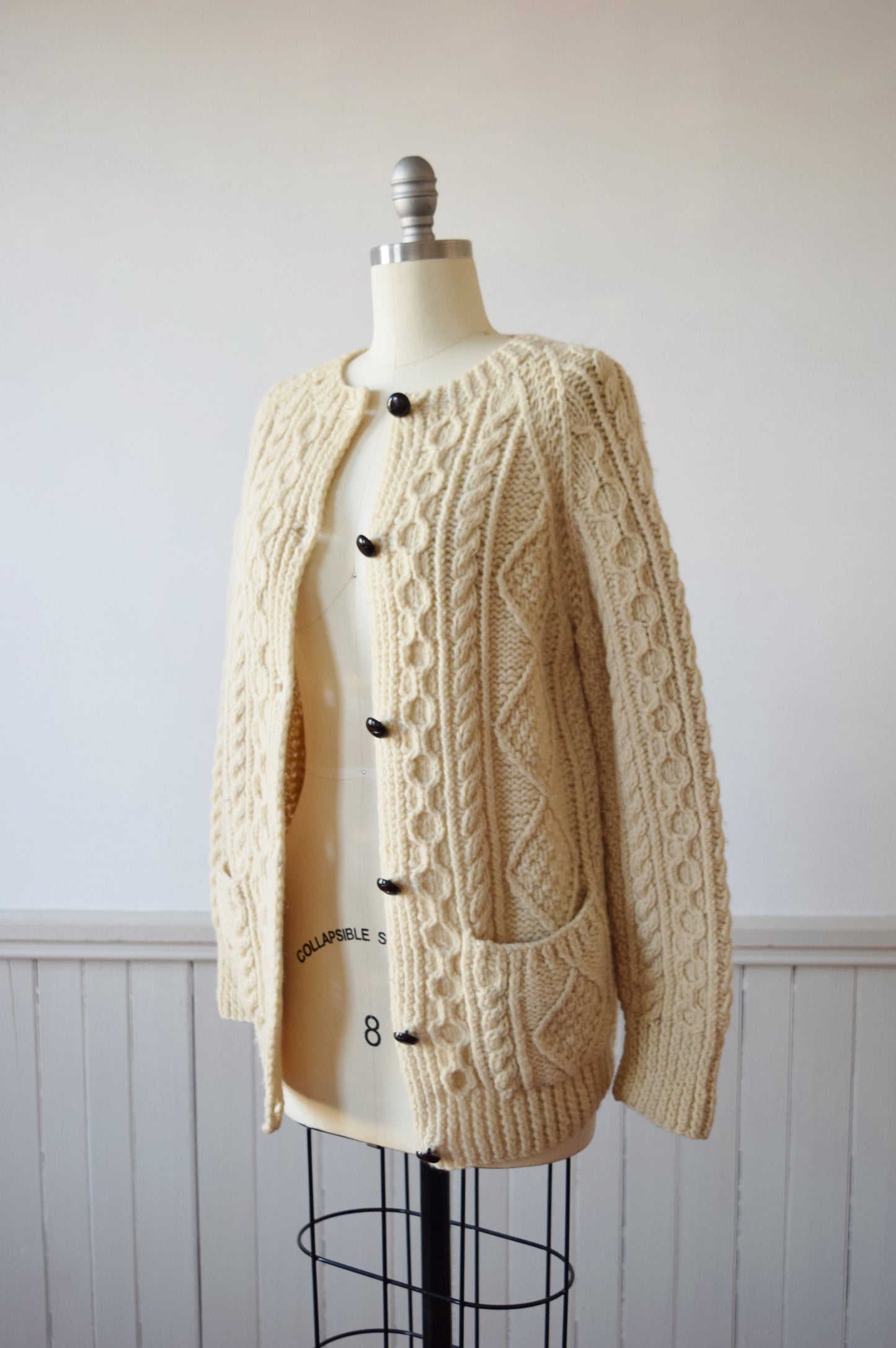 Irish Cable Knit Wool Cardigan | S