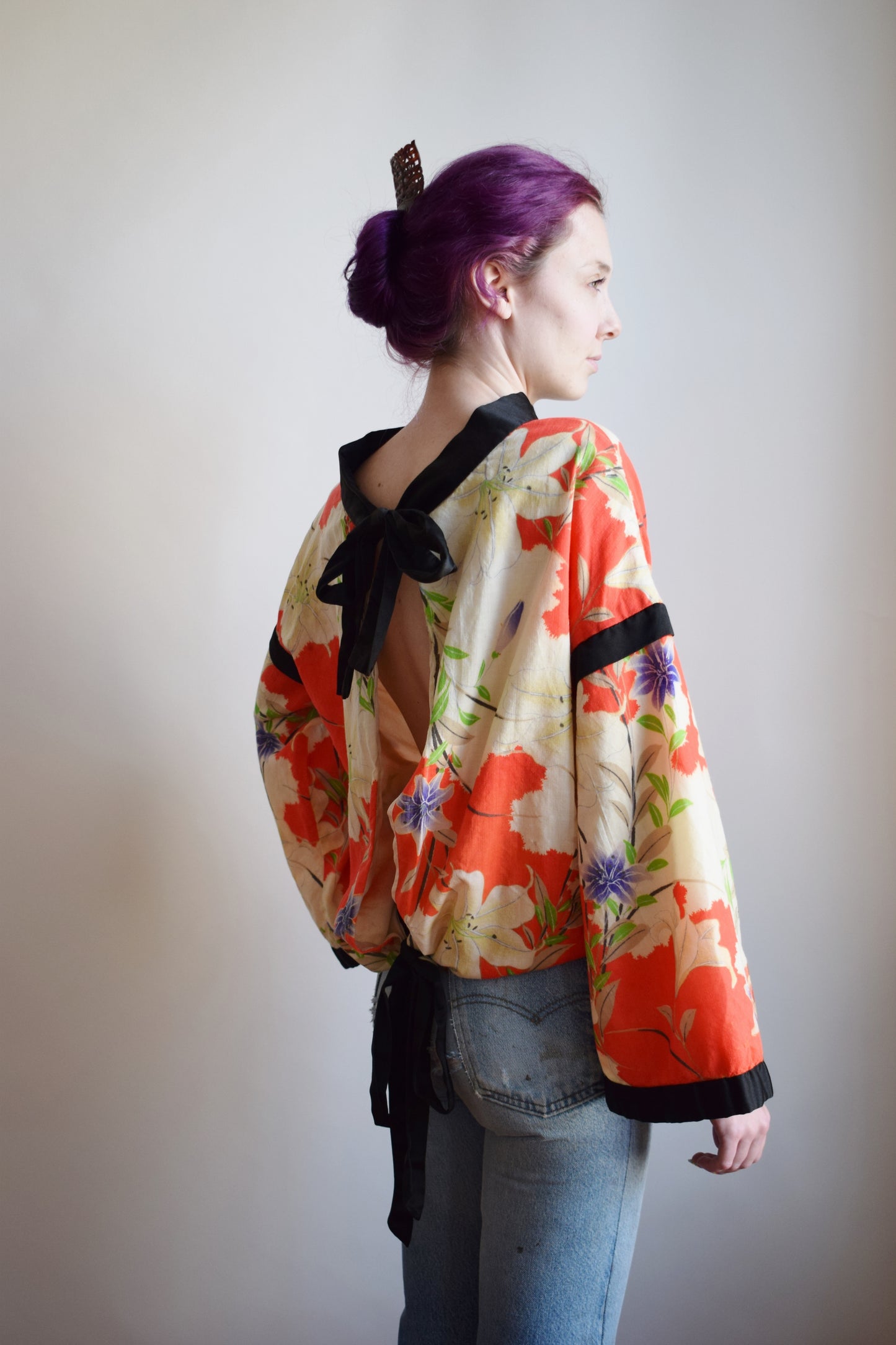 Antique 1920s Wool and Pongee Tie Top | OS
